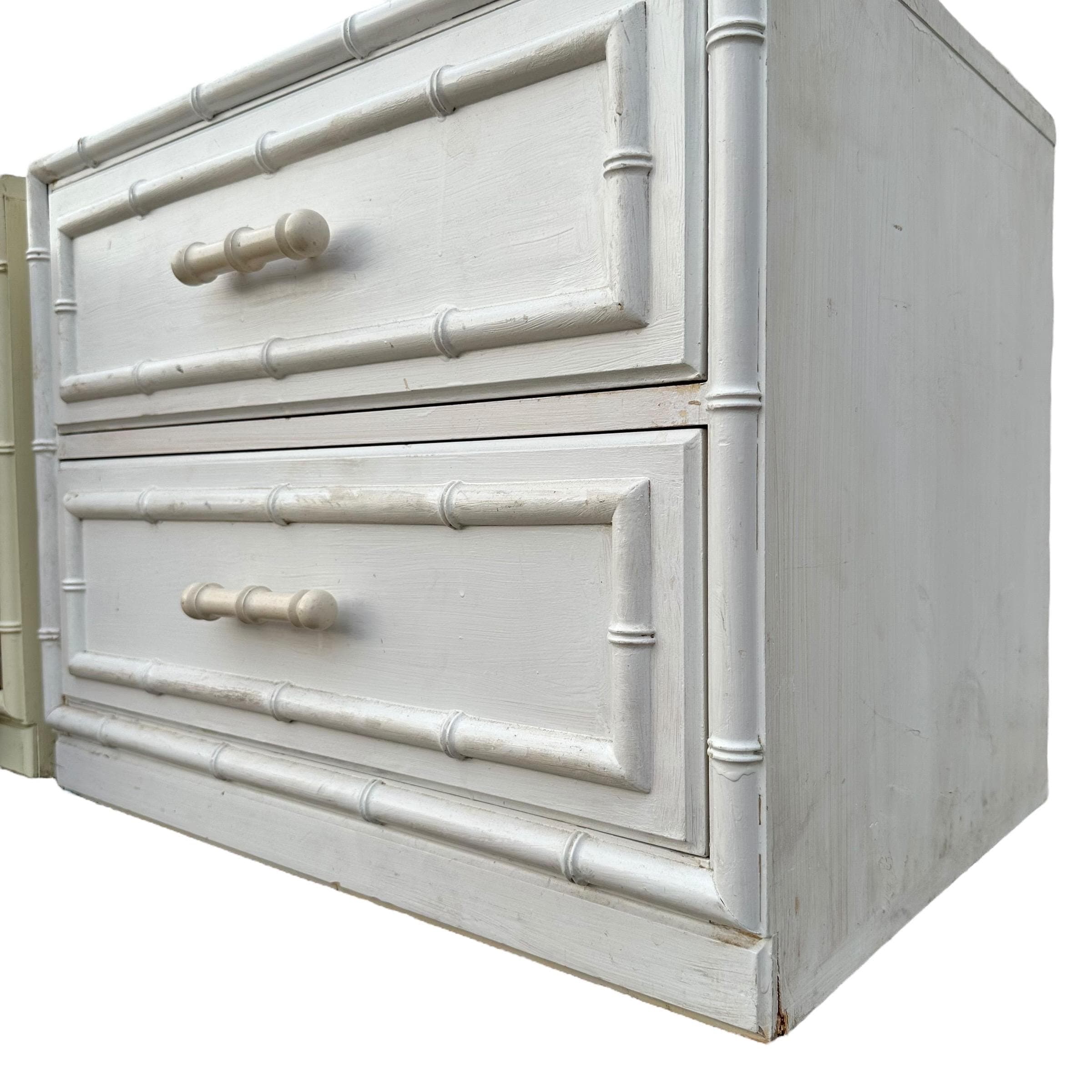 Set of 2 Faux Bamboo Nightstands Project by Dixie Aloha - Vintage Hollywood Regency Coastal Chinoiserie Style End Tables Pair - Thumbnail 5