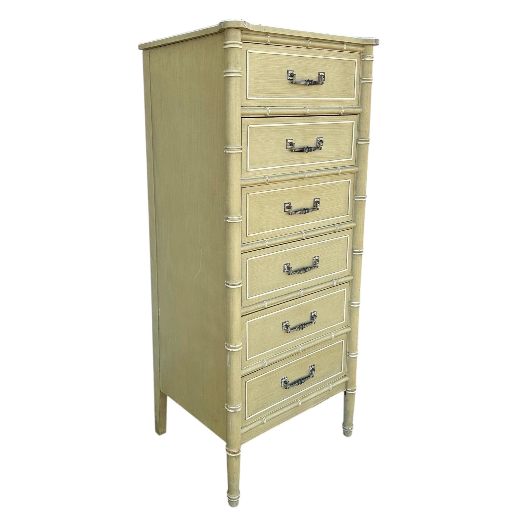 Henry Link Bali Hai Lingerie Dresser Chest of 6 Drawers - Vintage Green Hollywood Regency Faux Bamboo Bedroom Furniture - Thumbnail 2