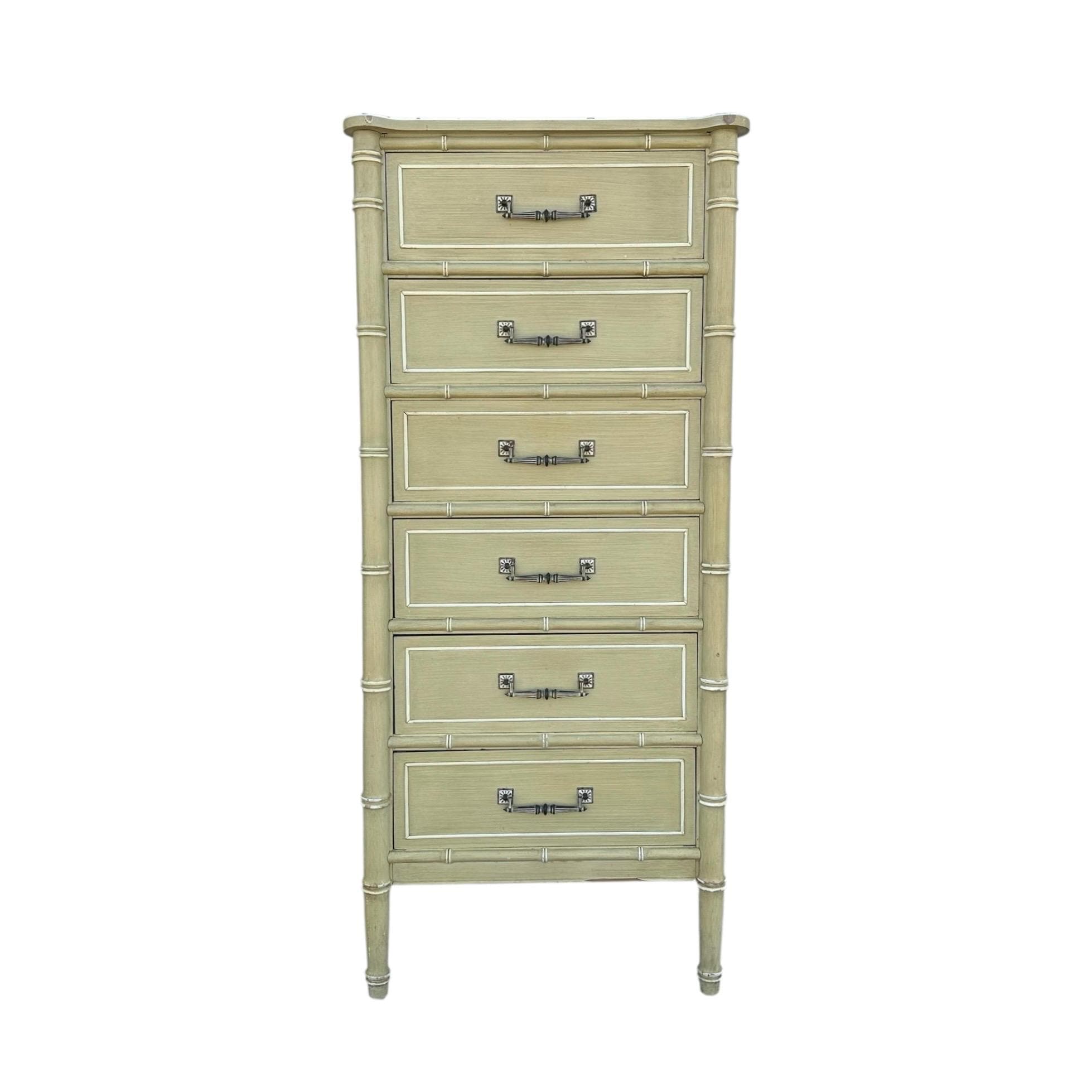 Henry Link Bali Hai Lingerie Dresser Chest of 6 Drawers - Vintage Green Hollywood Regency Faux Bamboo Bedroom Furniture - Image 1