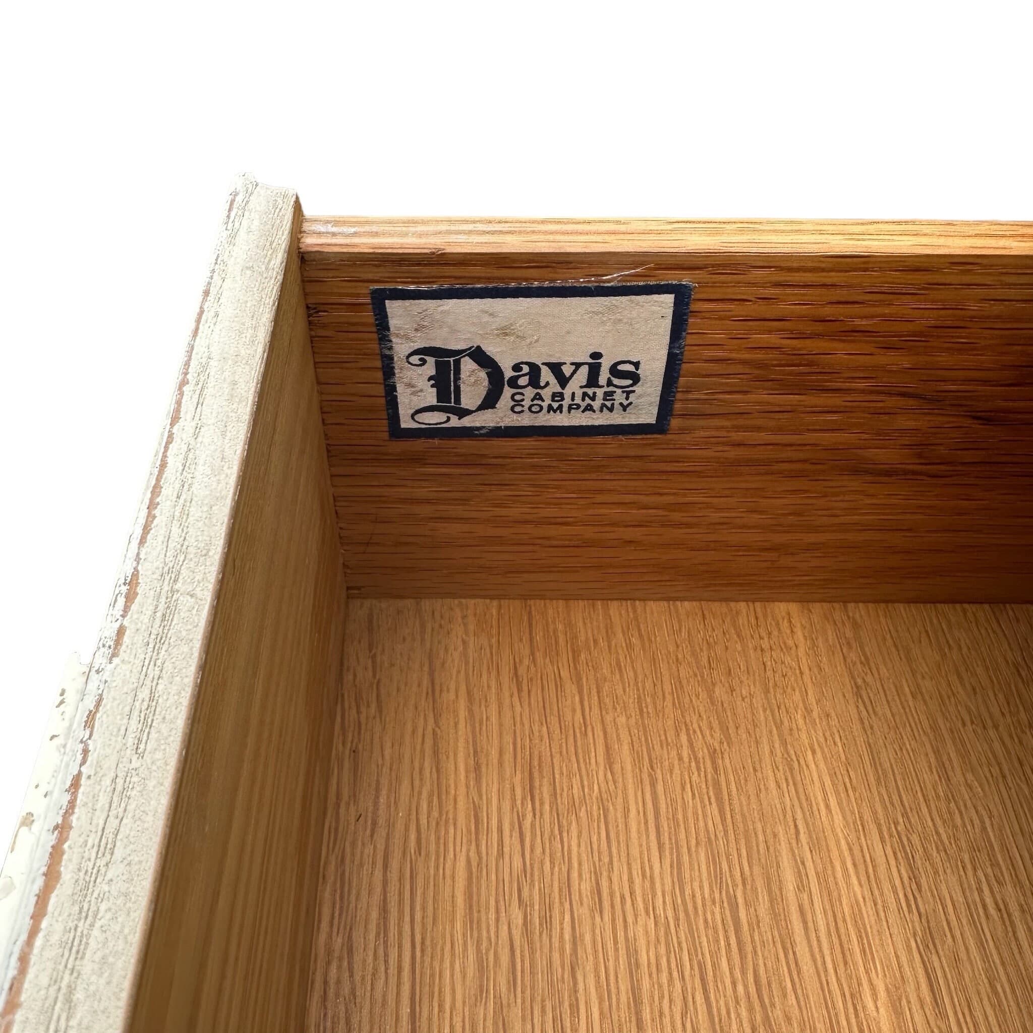 Vintage Davis Cabinet Company 71” Long Dresser – Antique White Gold Wood 9 Drawer Credenza with Drop Ring Pulls - Thumbnail 5