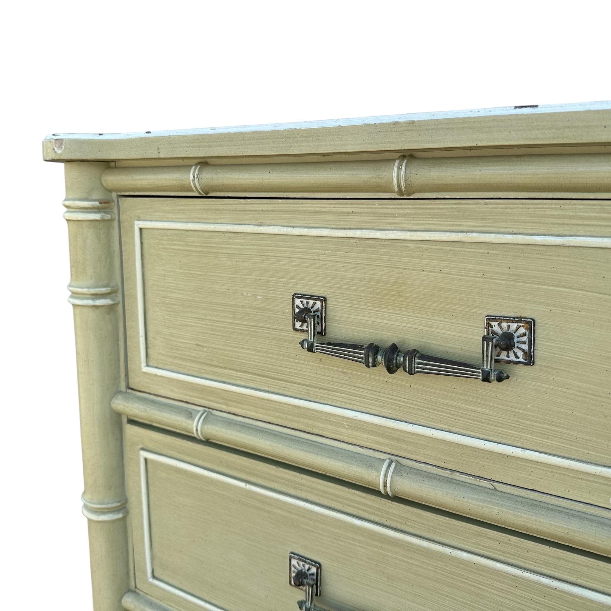 Henry Link Bali Hai Lingerie Dresser Chest of 6 Drawers - Vintage Green Hollywood Regency Faux Bamboo Bedroom Furniture - Thumbnail 5