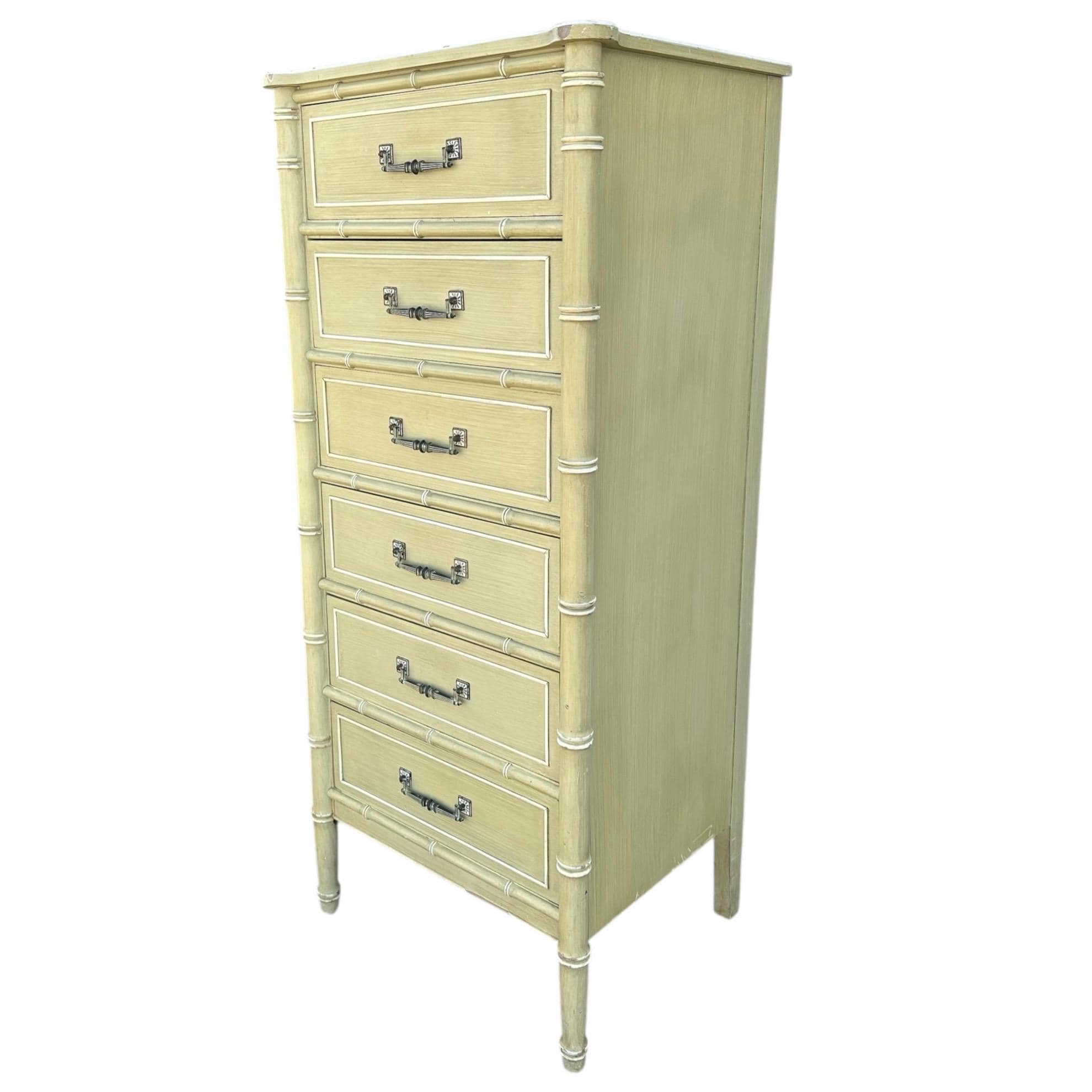 Henry Link Bali Hai Lingerie Dresser Chest of 6 Drawers - Vintage Green Hollywood Regency Faux Bamboo Bedroom Furniture - Thumbnail 10