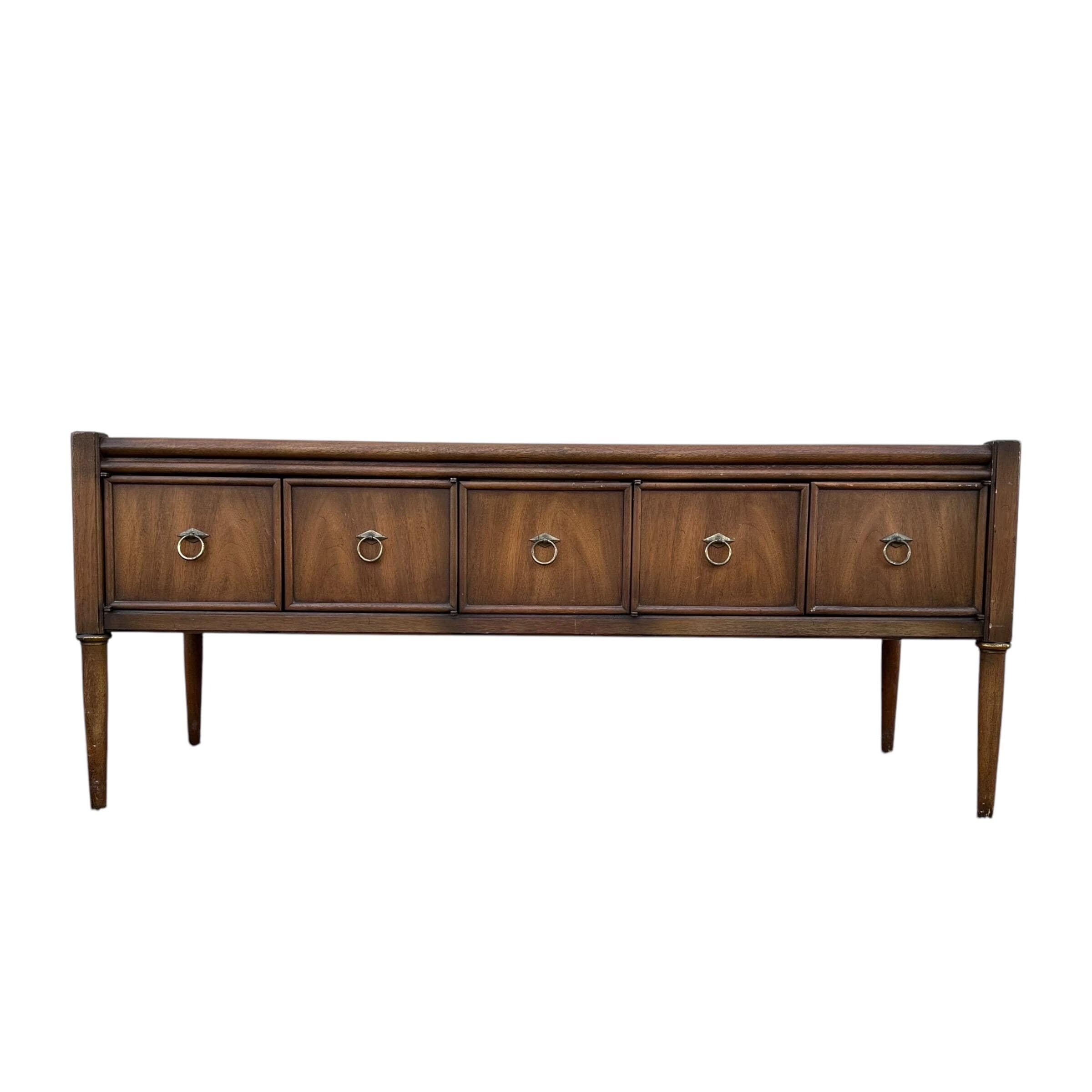 Mid Century Modern Low Profile Cabinet by Gordon’s Fine Furniture 56” Long - Vintage MCM Midcentury Walnut Wood Stone Console Table Credenza - Thumbnail 10