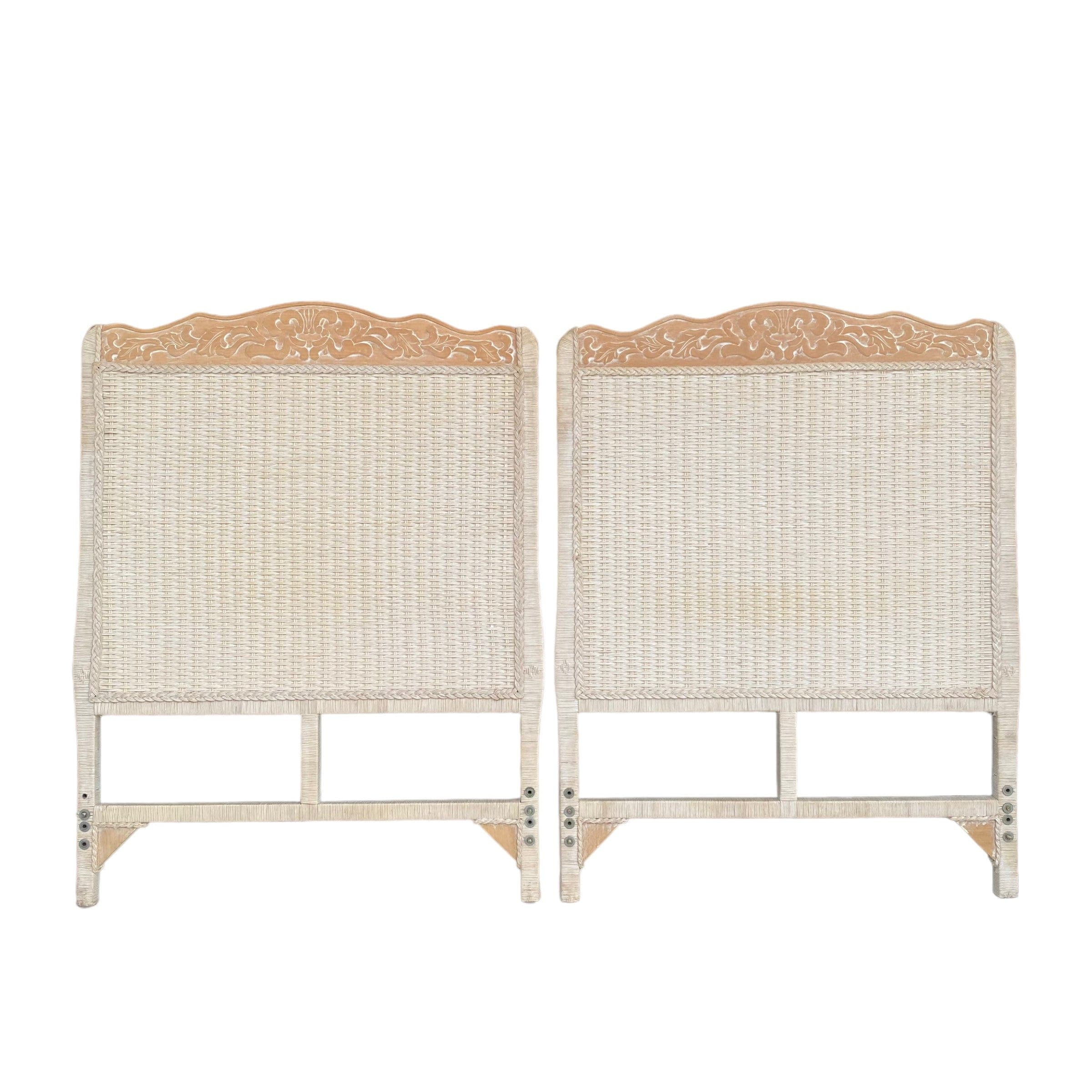 Vintage Twin Wicker Headboards - Set of 2 Jamaica Collection White Rattan Coastal Boho Chic Bedroom Furniture - Image 1