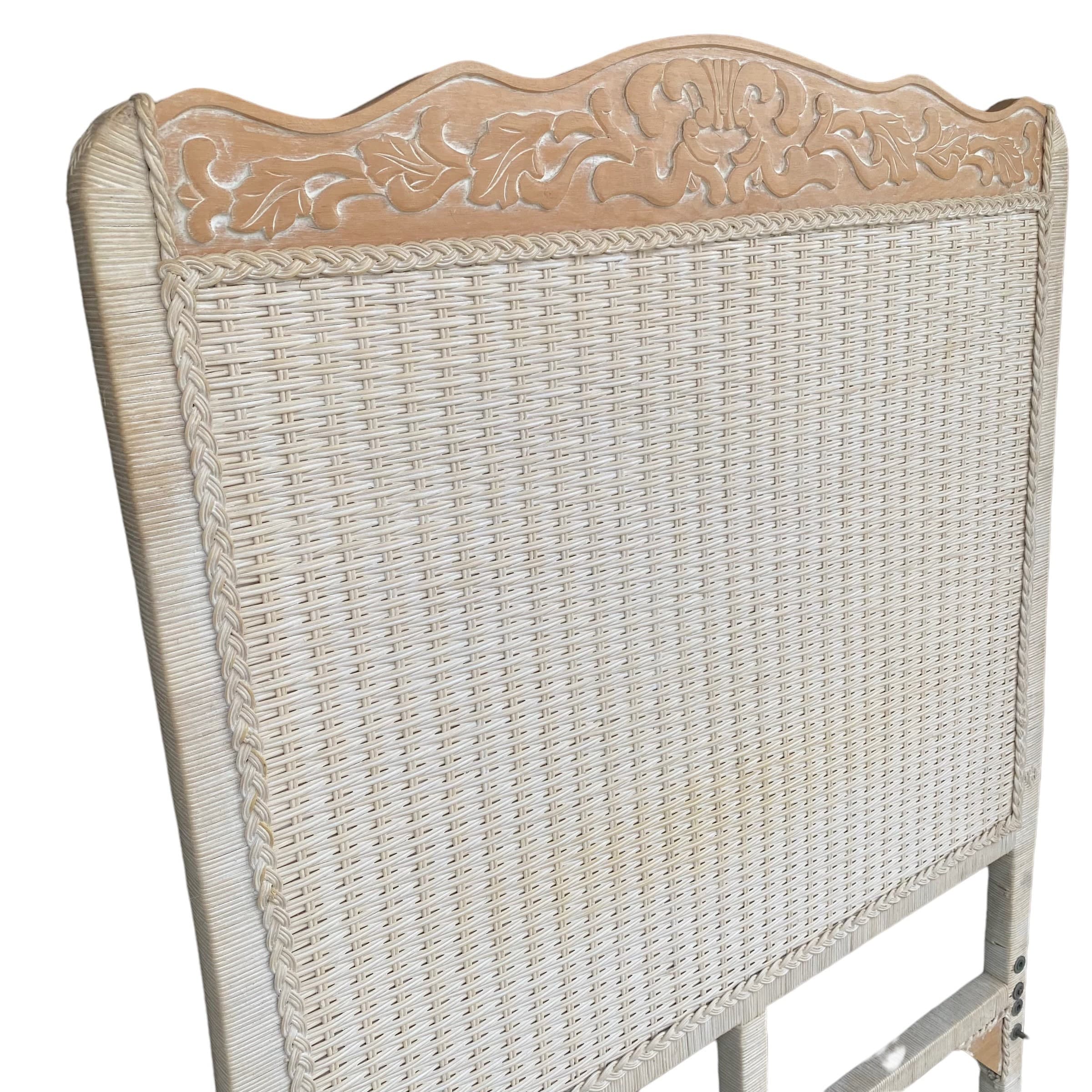 Vintage Twin Wicker Headboards - Set of 2 Jamaica Collection White Rattan Coastal Boho Chic Bedroom Furniture - Thumbnail 4