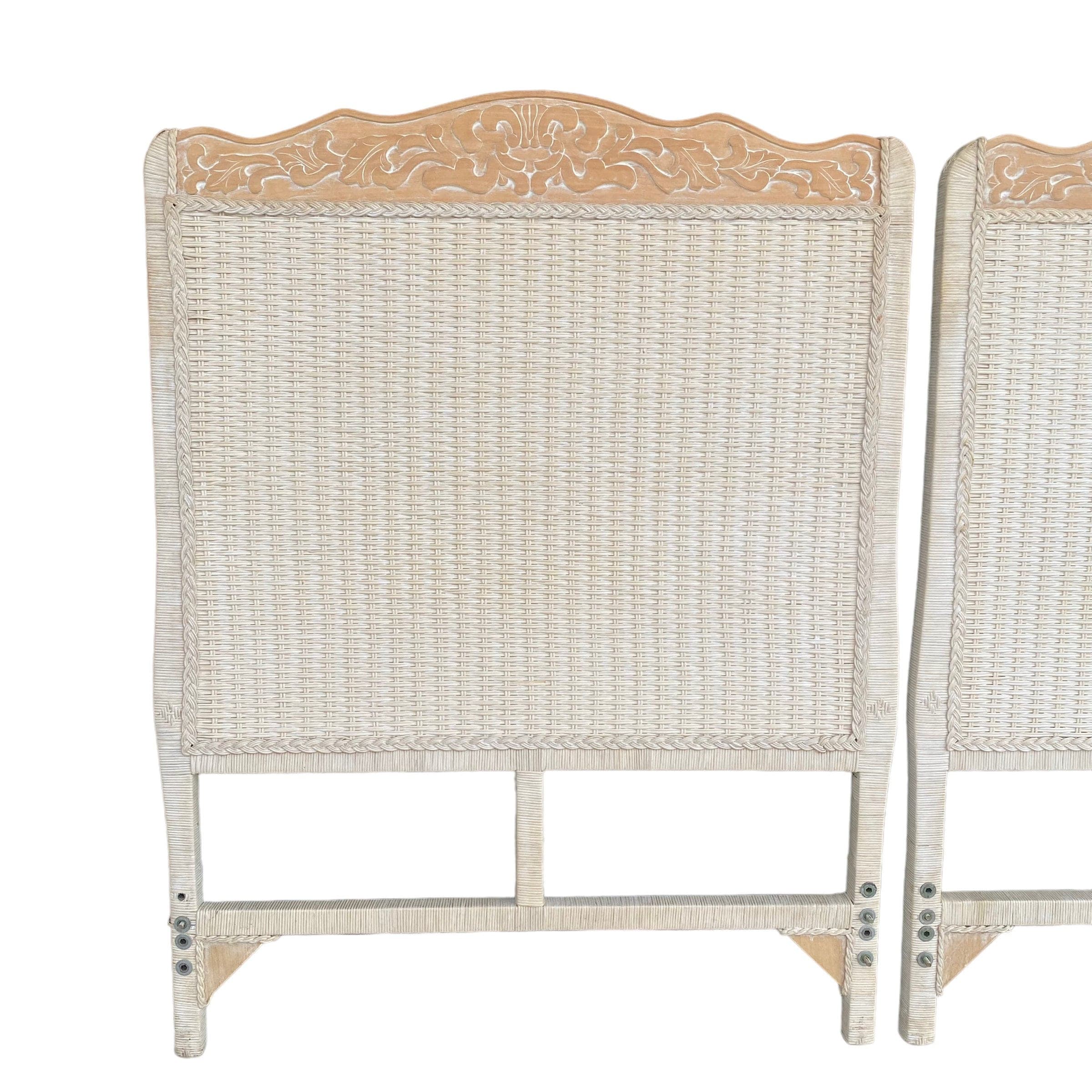 Vintage Twin Wicker Headboards - Set of 2 Jamaica Collection White Rattan Coastal Boho Chic Bedroom Furniture - Thumbnail 3