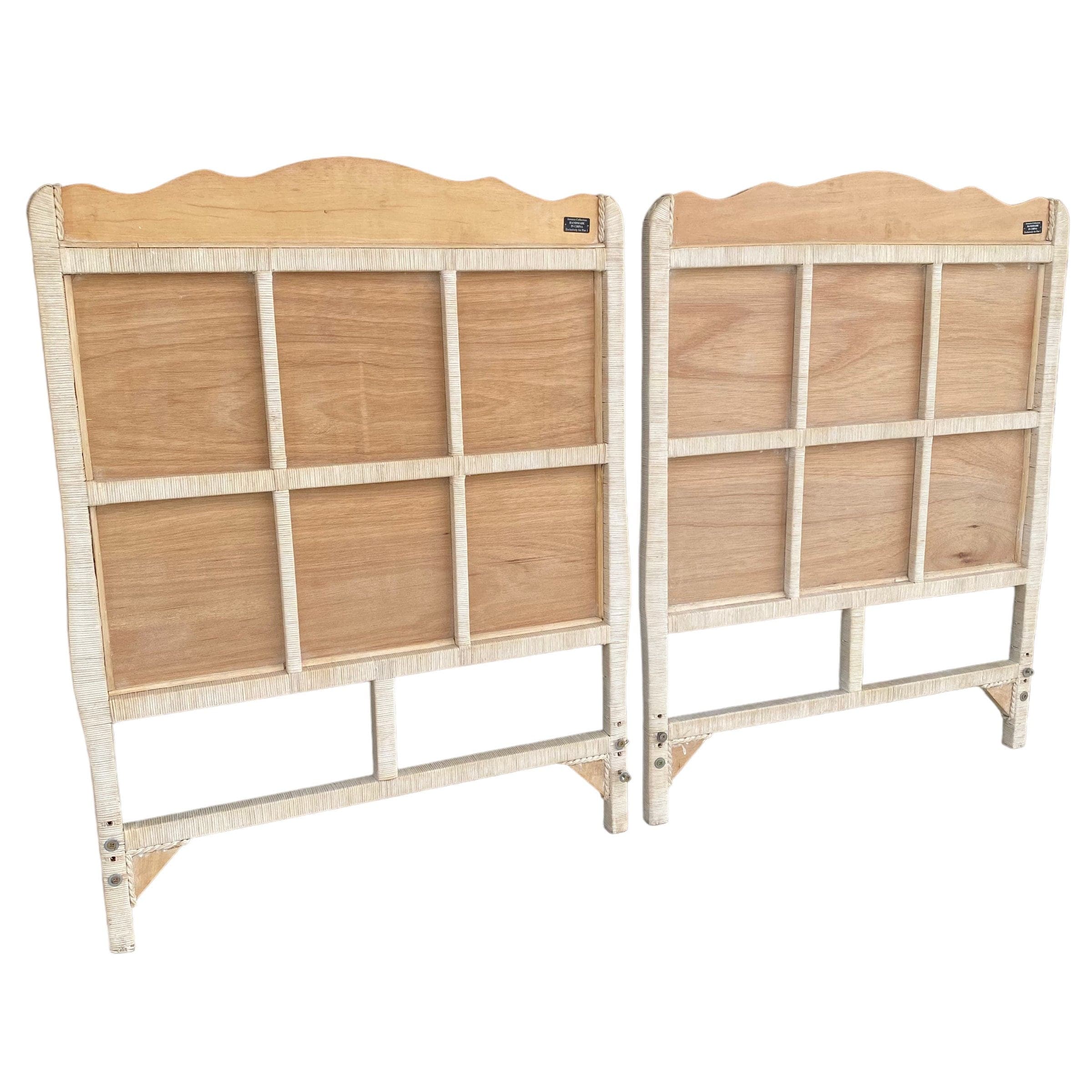 Vintage Twin Wicker Headboards - Set of 2 Jamaica Collection White Rattan Coastal Boho Chic Bedroom Furniture - Thumbnail 8
