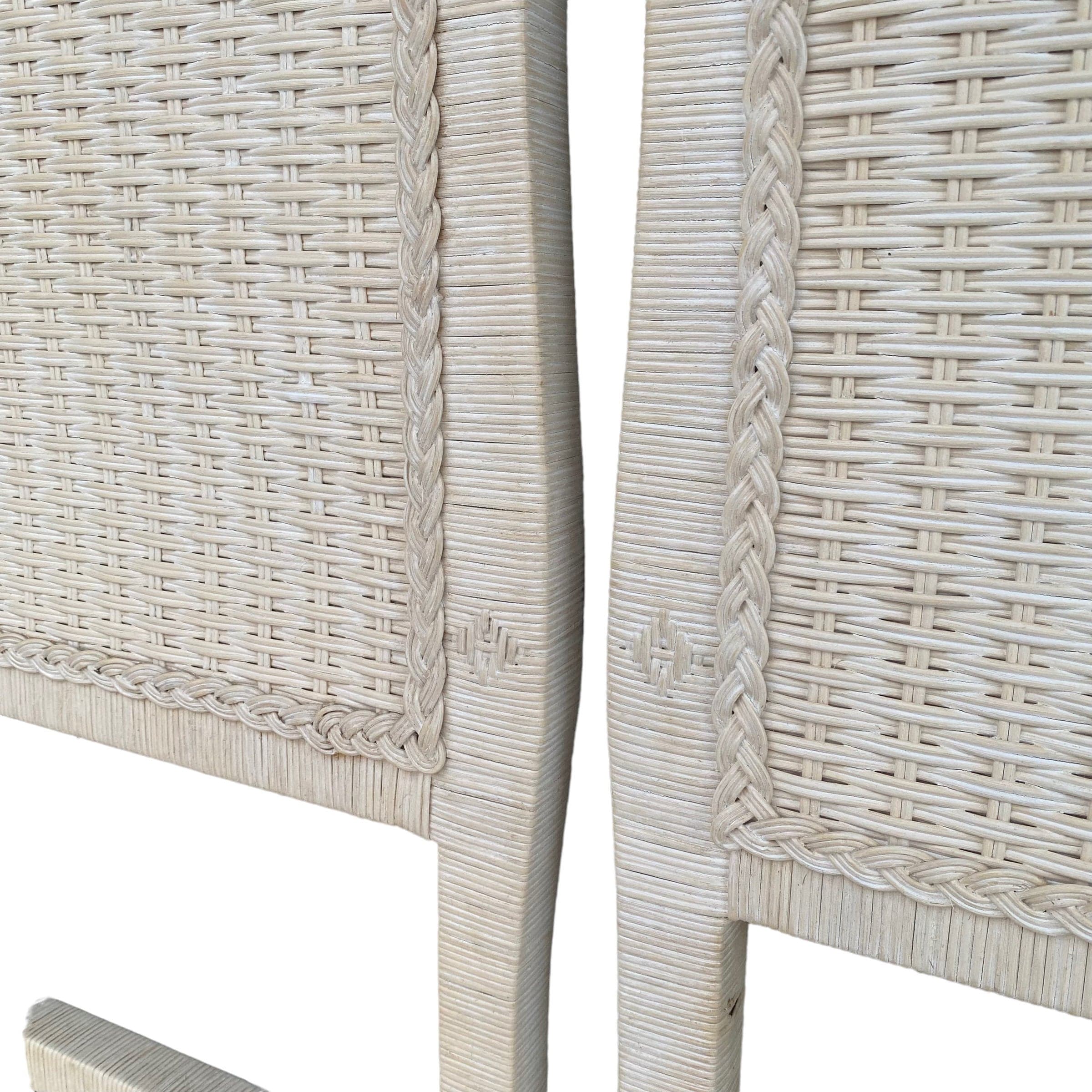 Vintage Twin Wicker Headboards - Set of 2 Jamaica Collection White Rattan Coastal Boho Chic Bedroom Furniture - Thumbnail 7