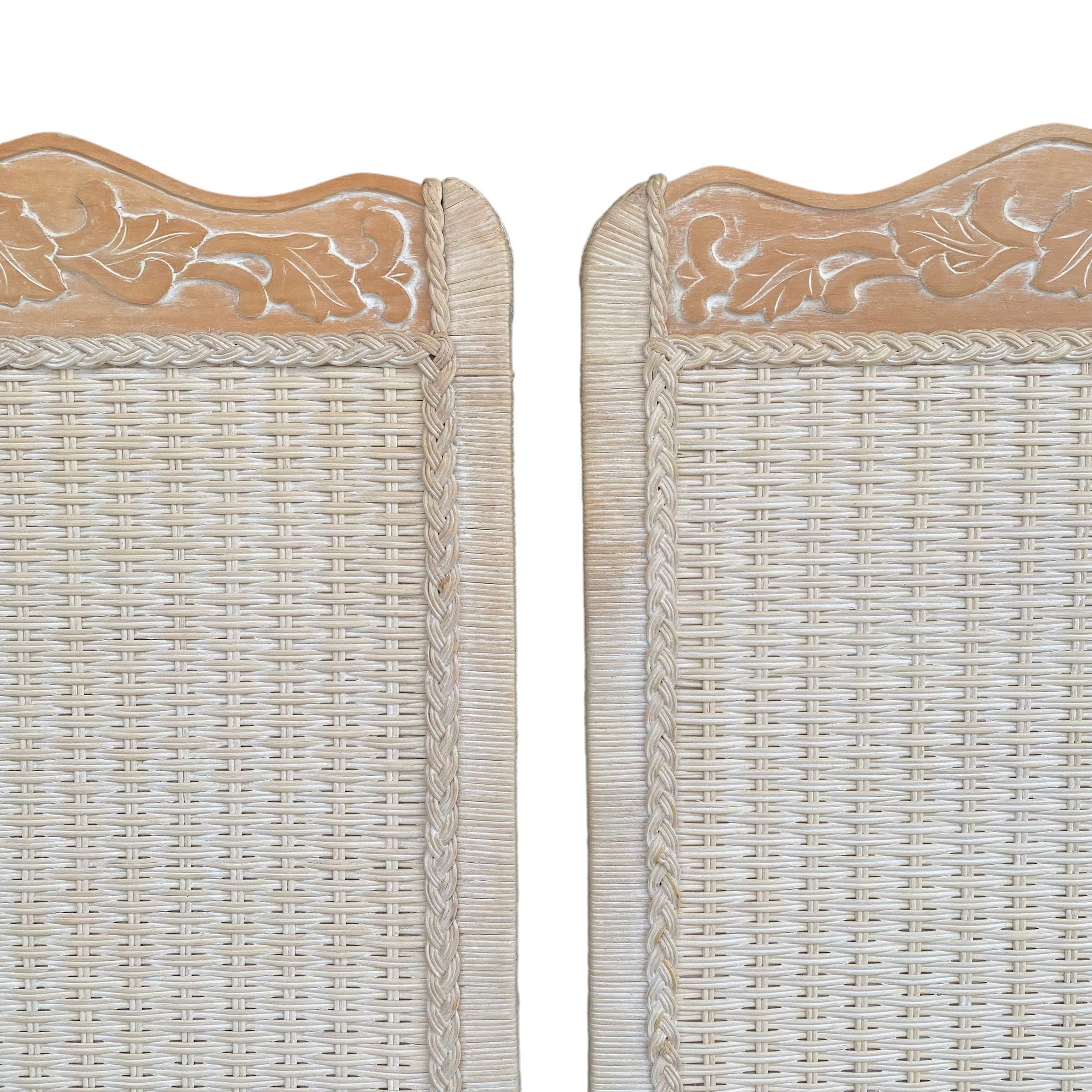 Vintage Twin Wicker Headboards - Set of 2 Jamaica Collection White Rattan Coastal Boho Chic Bedroom Furniture - Thumbnail 6