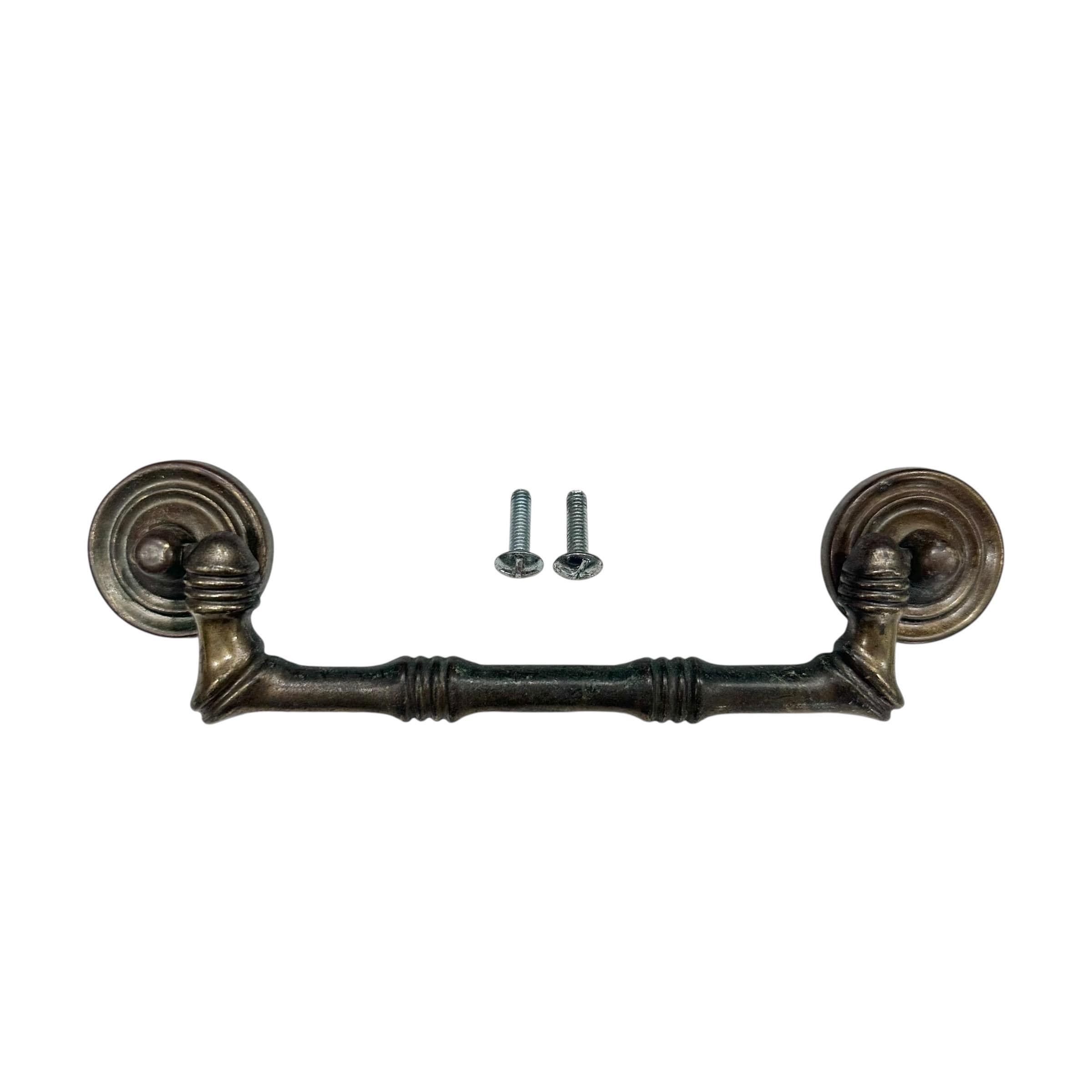 Vintage Faux Bamboo Drawer Pull 5.25" Center - Broyhill Hardware Replacement for Dresser or Chest, Original Aged Brass Finish - Thumbnail 6