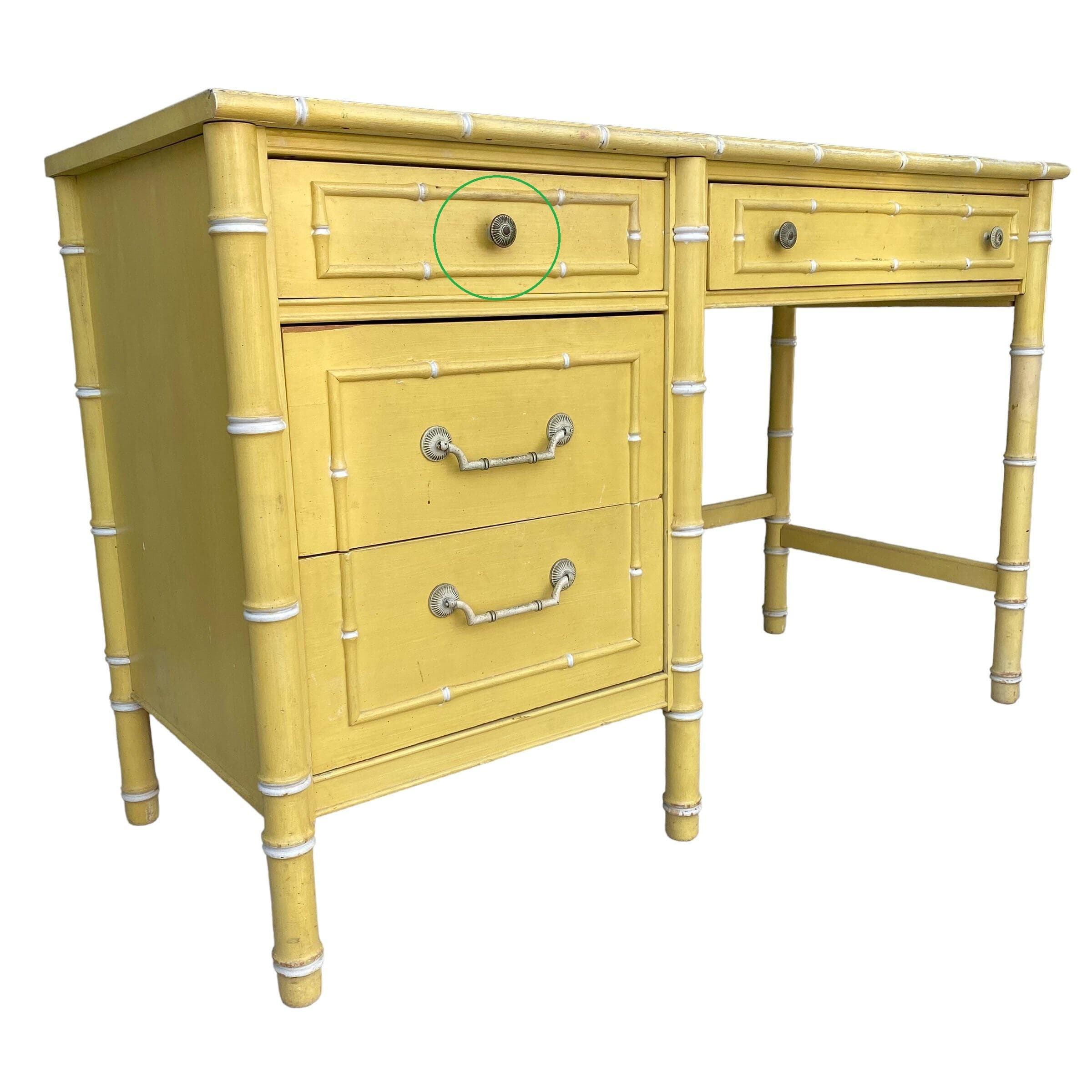 Thomasville Allegro Round Sunburst Knob Hardware - Original Vintage Brass Drawer Pull for 1970s Faux Bamboo Dresser or Nightstand - Size 1" - Thumbnail 2