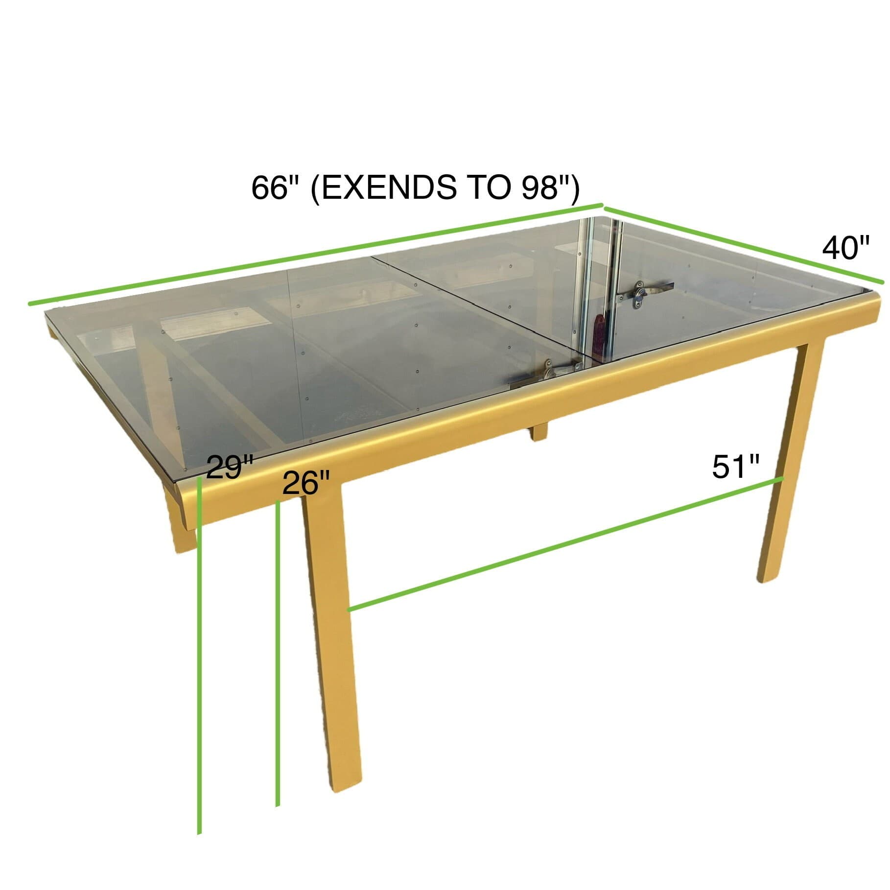 Mid-Century Modern Expanding Dining Table in Brass Gold Steel and Smoked Glass Top - Leaf Insert Extends 66" to 98" Long - MCM Milo Baughman - Thumbnail 10