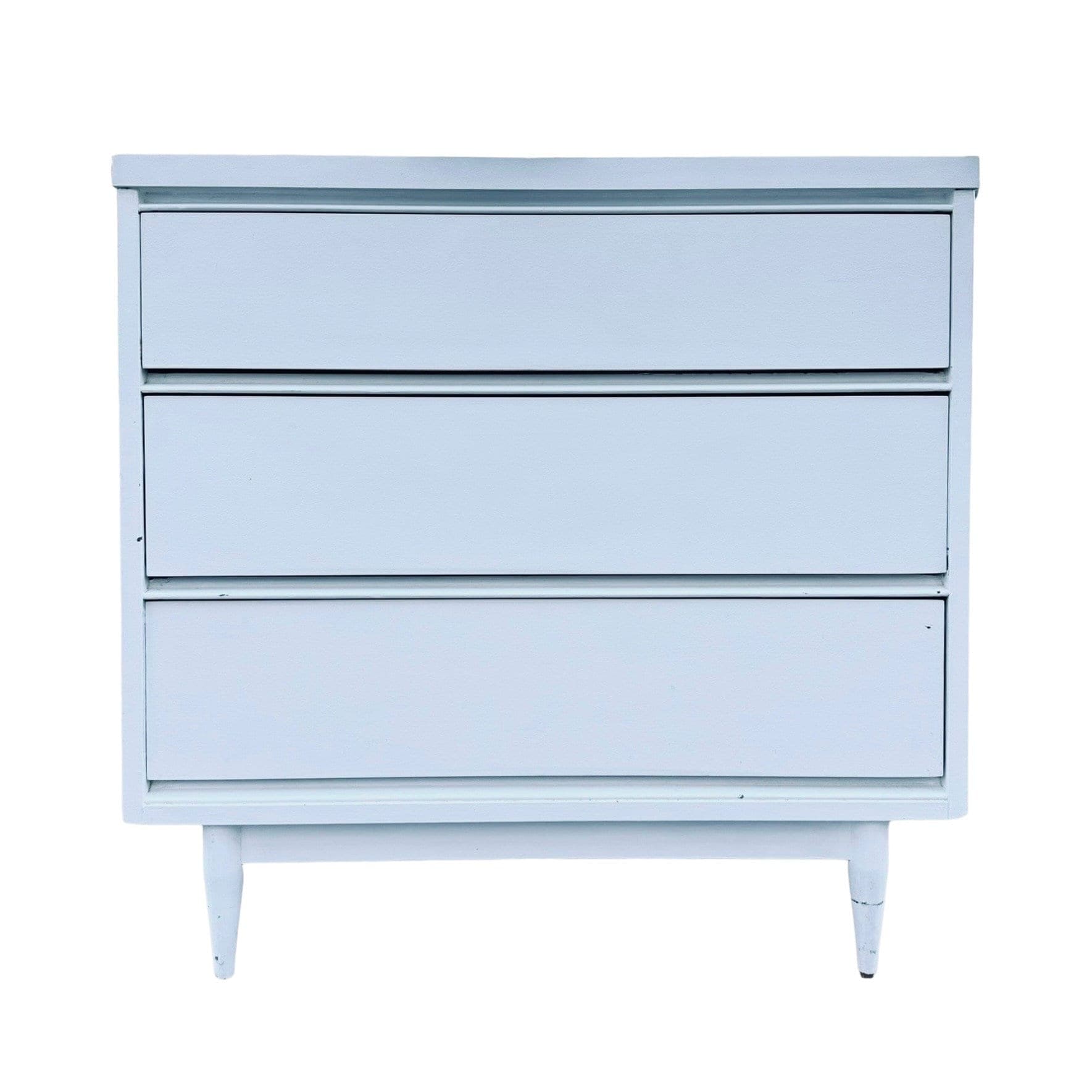 Mid Century Modern Nightstand with 3 Drawers 31” Tall - 1960s Vintage MCM MidCentury Bachelor Chest Dresser Table Painted White - Image 1