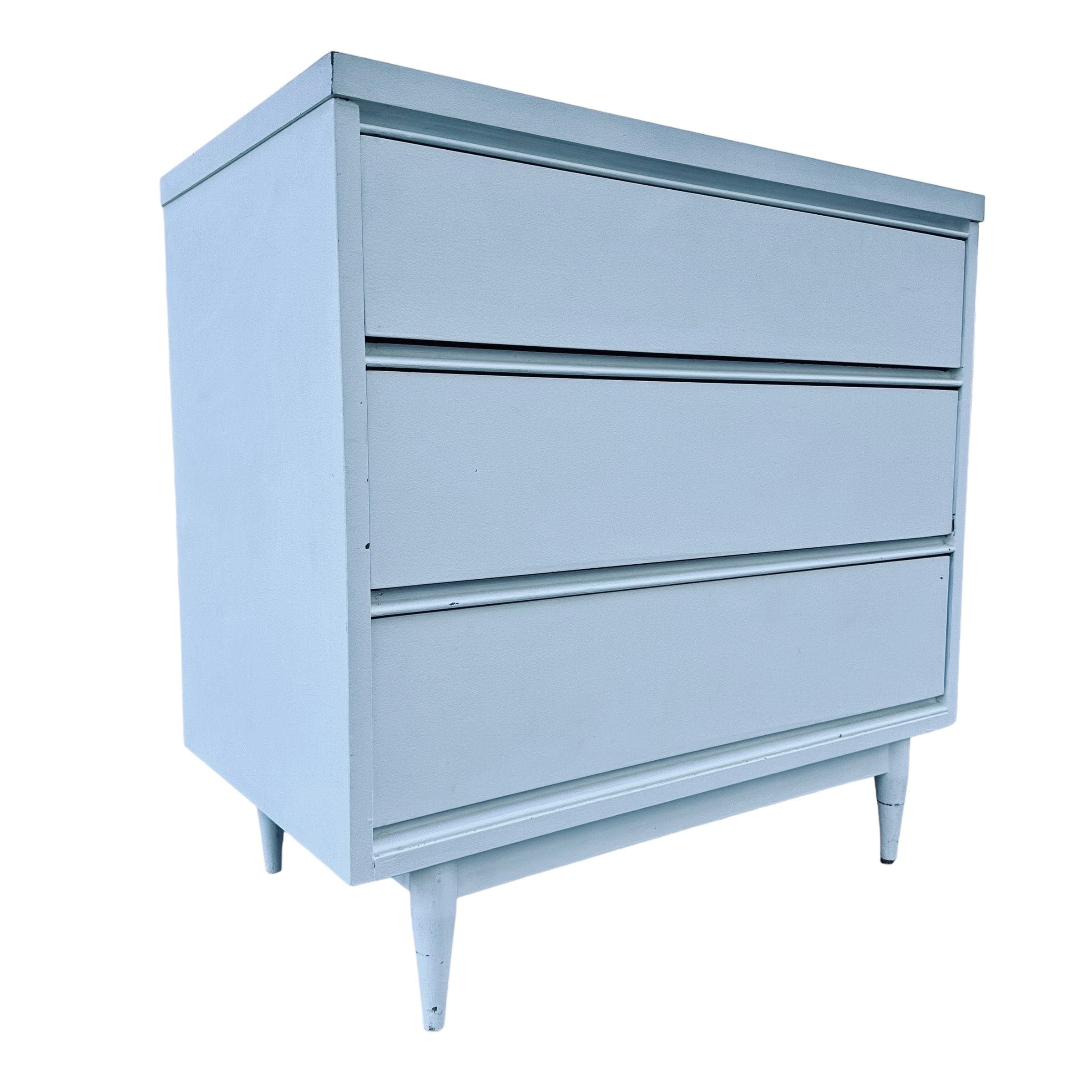 Mid Century Modern Nightstand with 3 Drawers 31” Tall - 1960s Vintage MCM MidCentury Bachelor Chest Dresser Table Painted White - Thumbnail 2