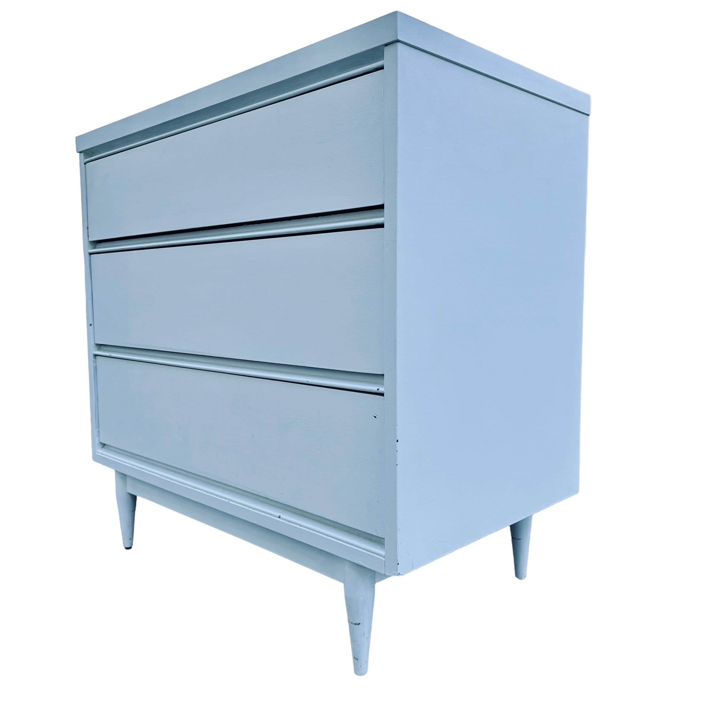 Mid Century Modern Nightstand with 3 Drawers 31” Tall - 1960s Vintage MCM MidCentury Bachelor Chest Dresser Table Painted White - Thumbnail 8