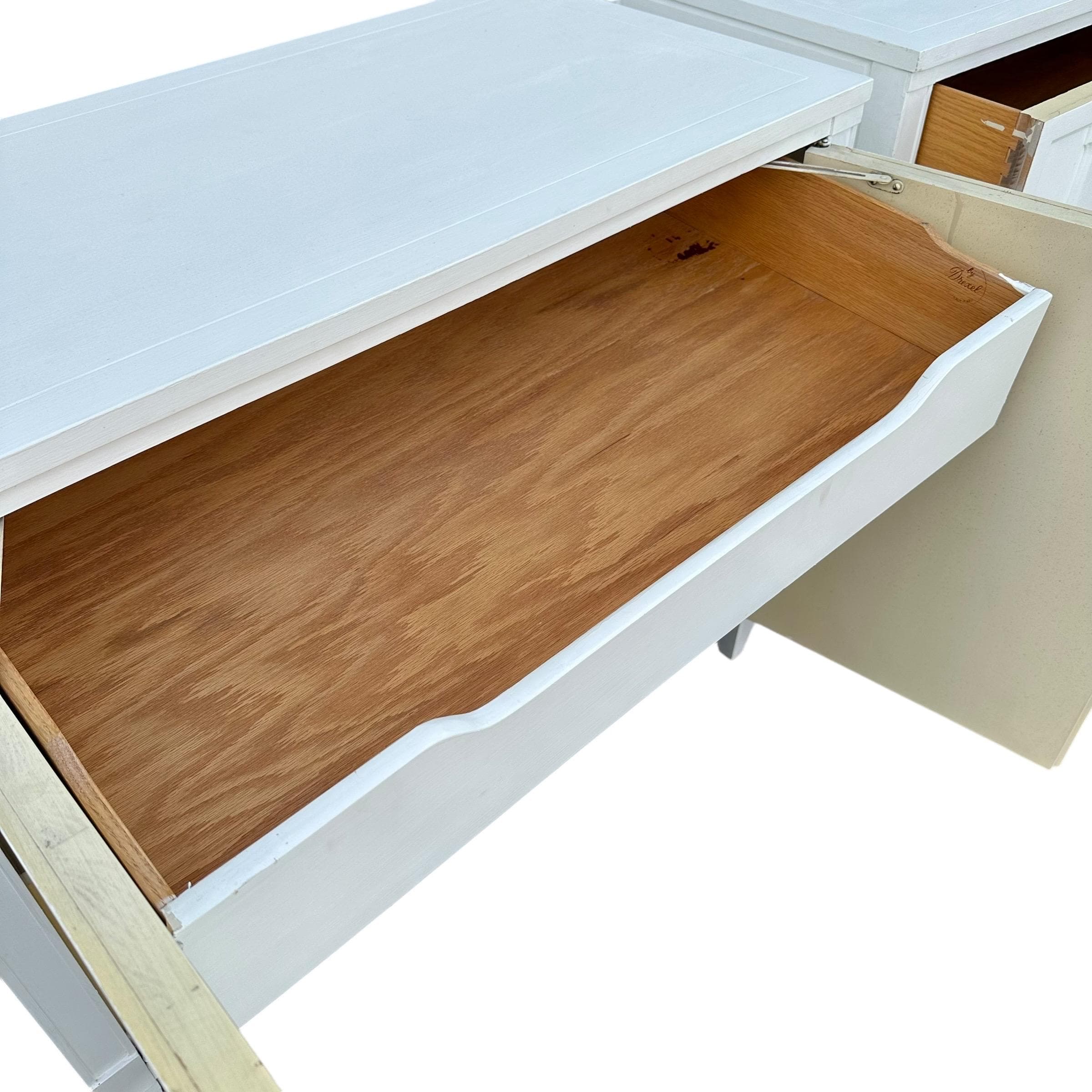 Large Nightstands 30" Tall x 36' Wide by Drexel Triune - Set of 2 Vintage 1960s Midcentury White Bedside Commode Chest Server Cabinets Pair - Thumbnail 9