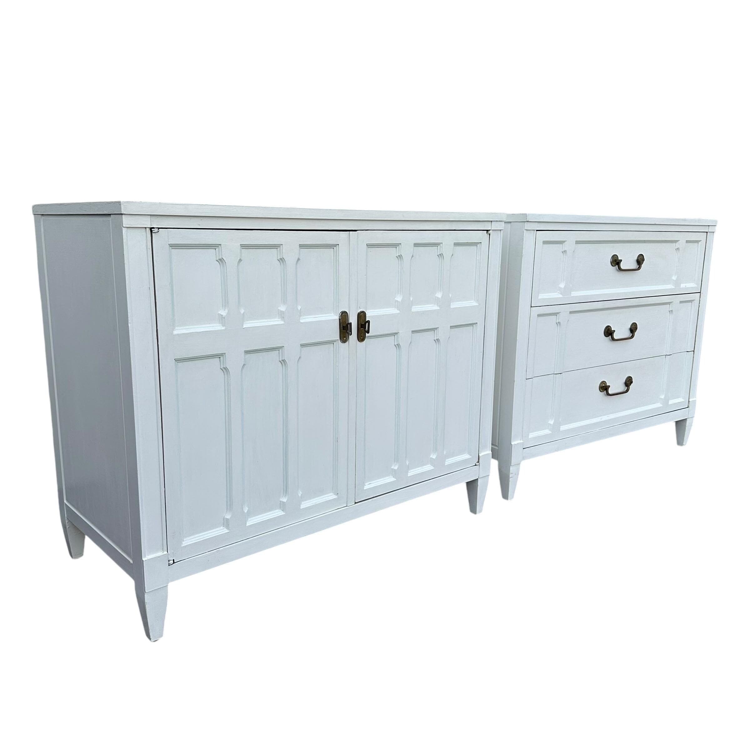 Large Nightstands 30" Tall x 36' Wide by Drexel Triune - Set of 2 Vintage 1960s Midcentury White Bedside Commode Chest Server Cabinets Pair - Thumbnail 6