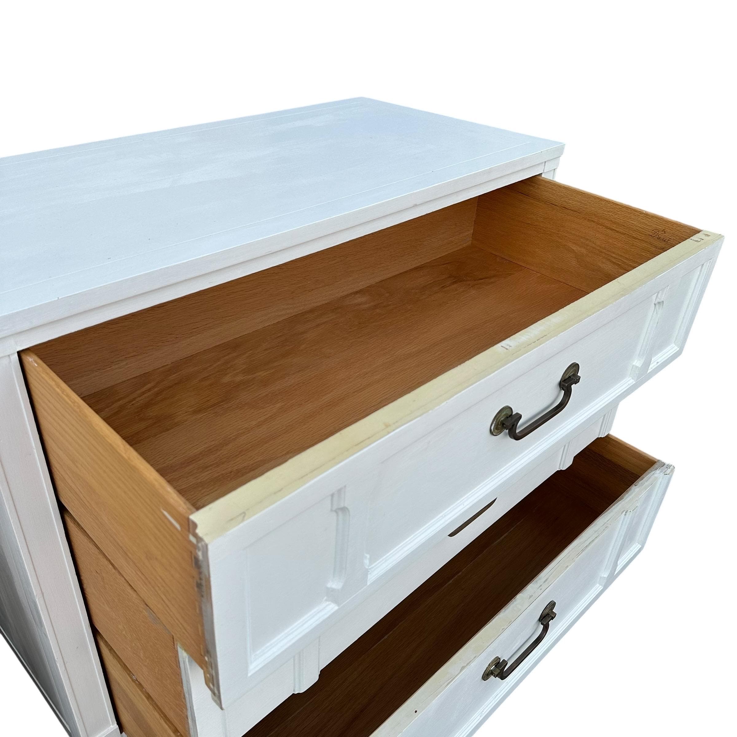 Large Nightstands 30" Tall x 36' Wide by Drexel Triune - Set of 2 Vintage 1960s Midcentury White Bedside Commode Chest Server Cabinets Pair - Thumbnail 5