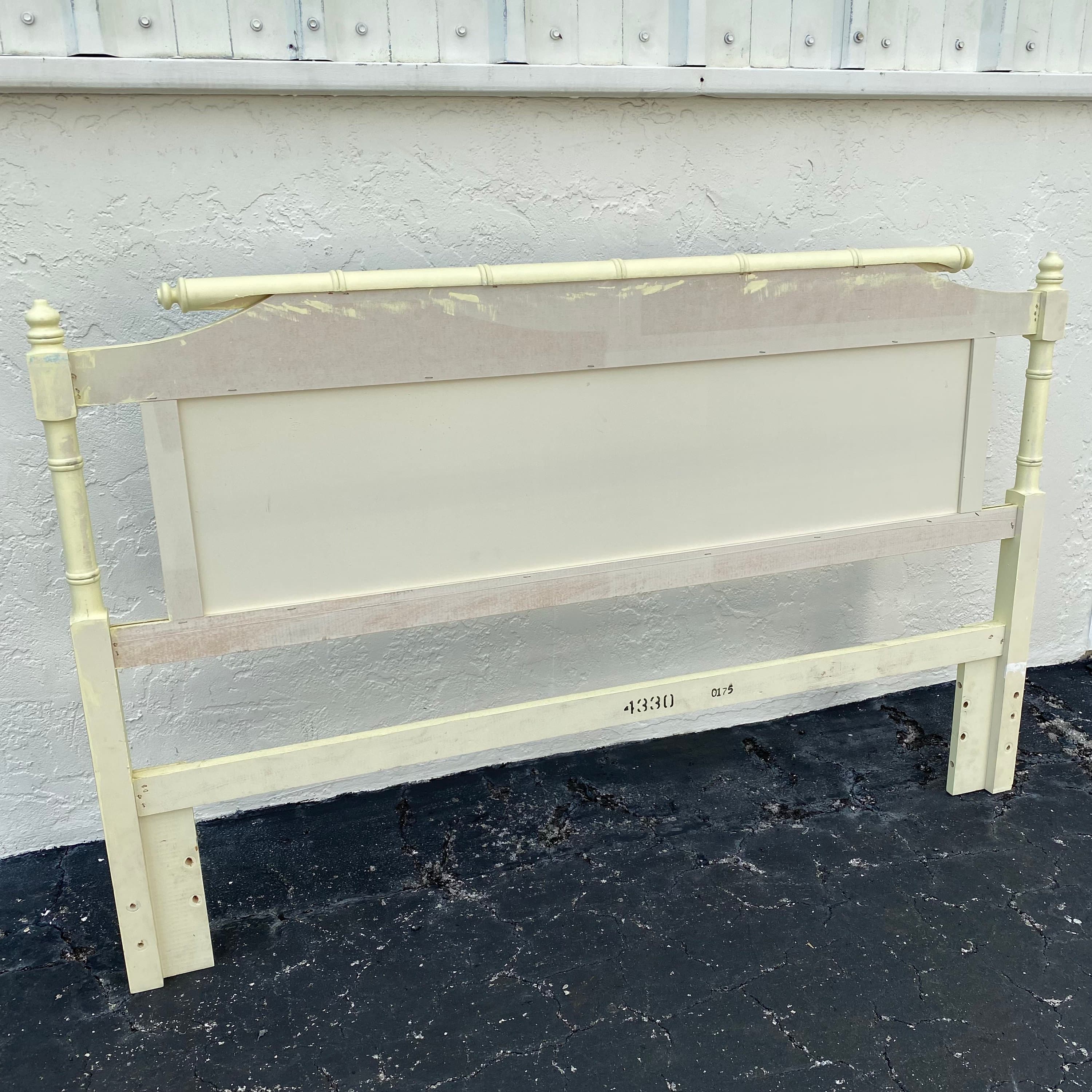 Faux Bamboo Queen Headboard - Vintage Coastal Yellow & Blue Bedroom Furniture - Thumbnail 7