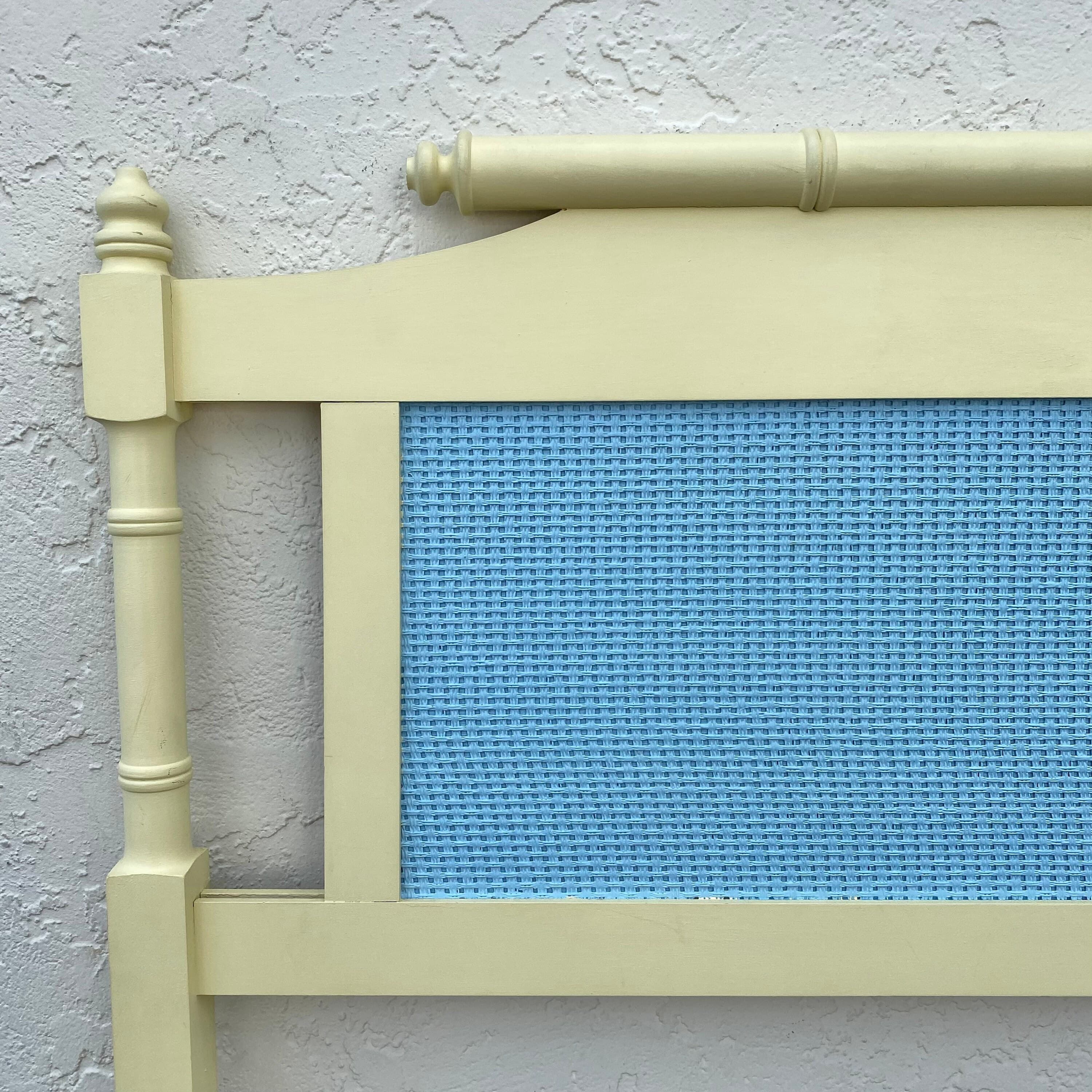 Faux Bamboo Queen Headboard - Vintage Coastal Yellow & Blue Bedroom Furniture - Thumbnail 3