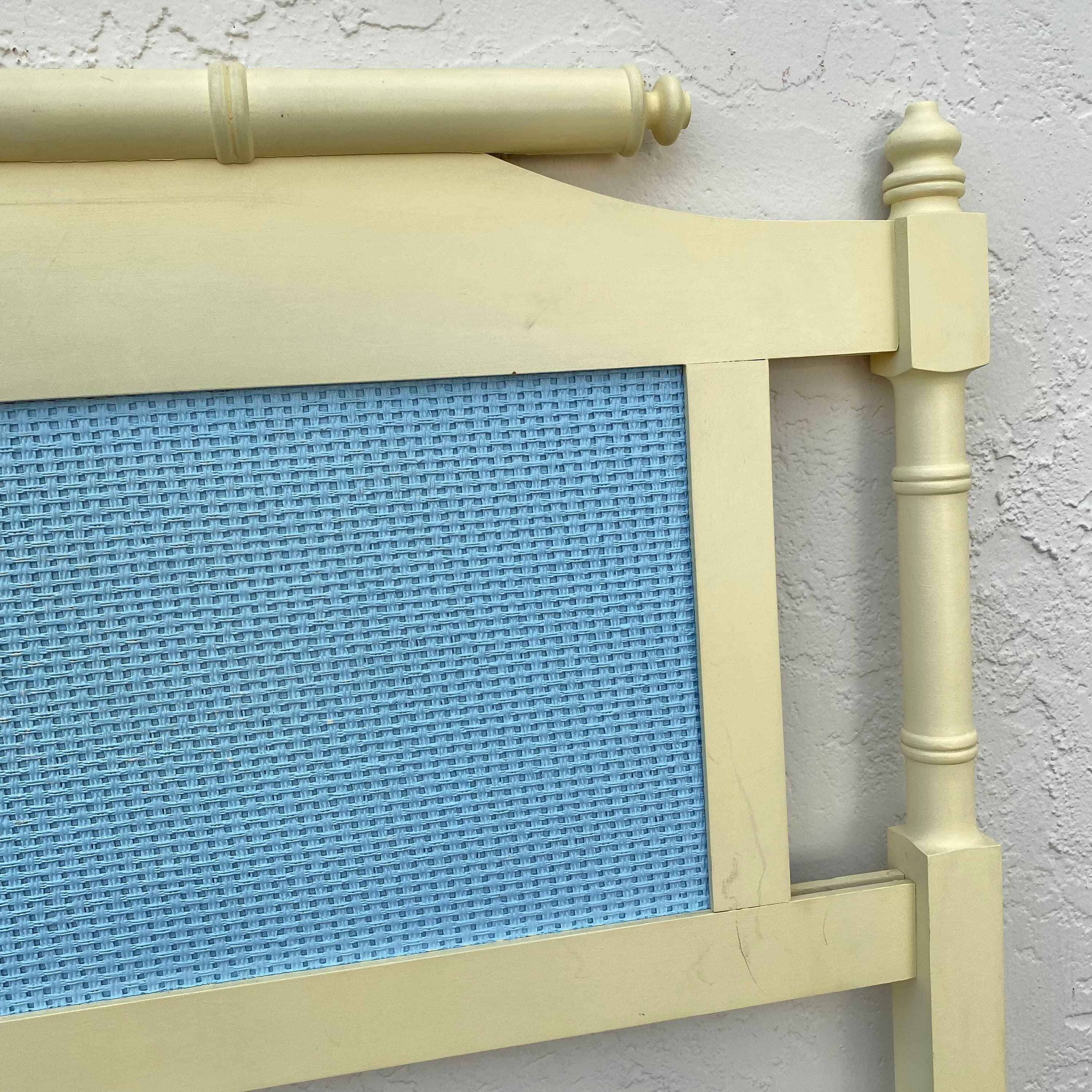 Faux Bamboo Queen Headboard - Vintage Coastal Yellow & Blue Bedroom Furniture - Thumbnail 4