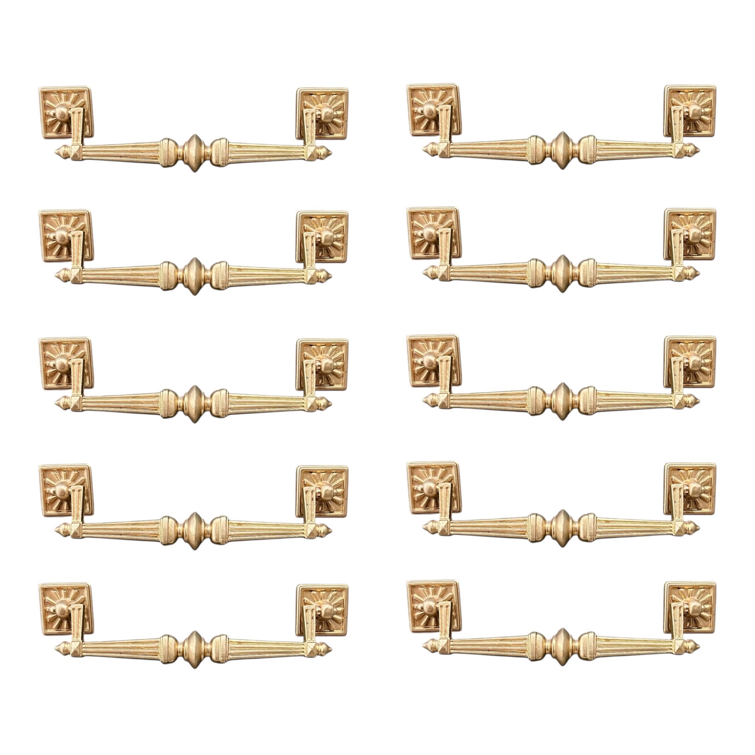 Vintage Brass Hardware 5” Center - 1970s Midcentury Ornate Gold Refinished Henry Link Bali Hai Faux Bamboo Sunburst Dresser Drawer Pull - Thumbnail 10