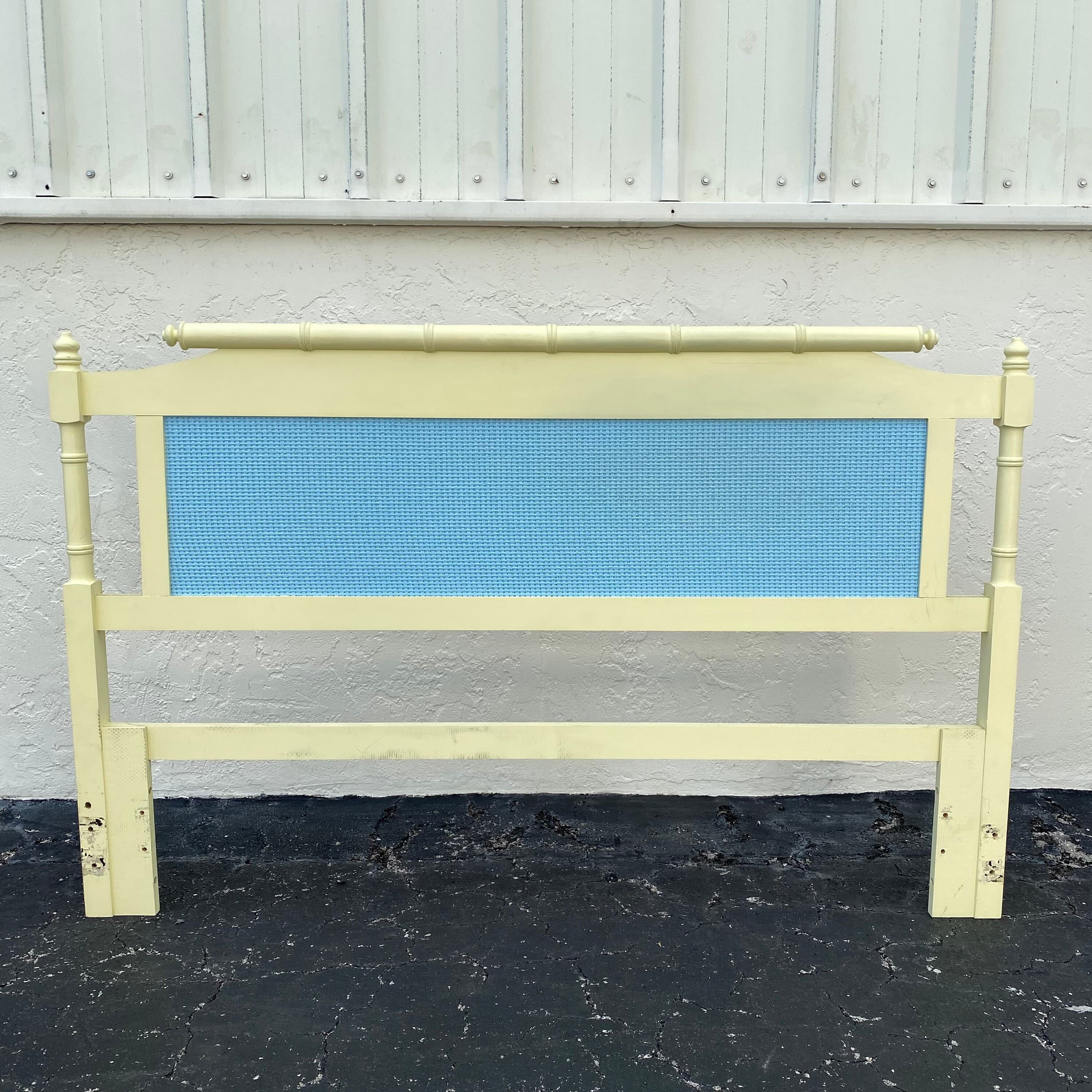 Faux Bamboo Queen Headboard - Vintage Coastal Yellow & Blue Bedroom Furniture - Thumbnail 8
