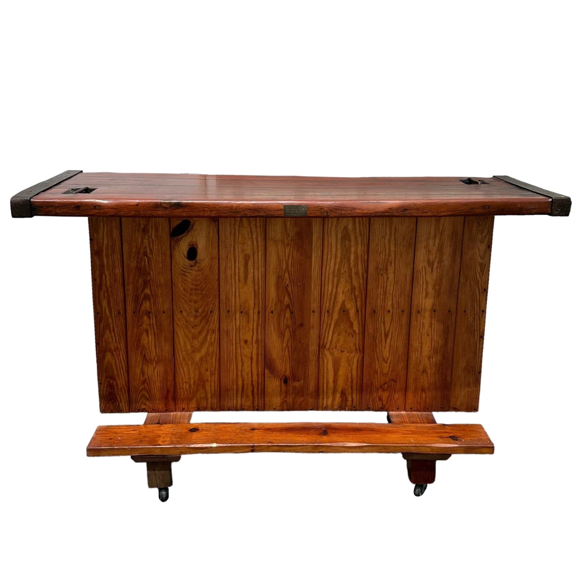 Victory Ship Hatch Cover Bar by Sub-Sea Artifacts - Vintage Maritime Rolling Nautical Solid Wood with Foot Rest Coastal Door Serving Table - Image 1