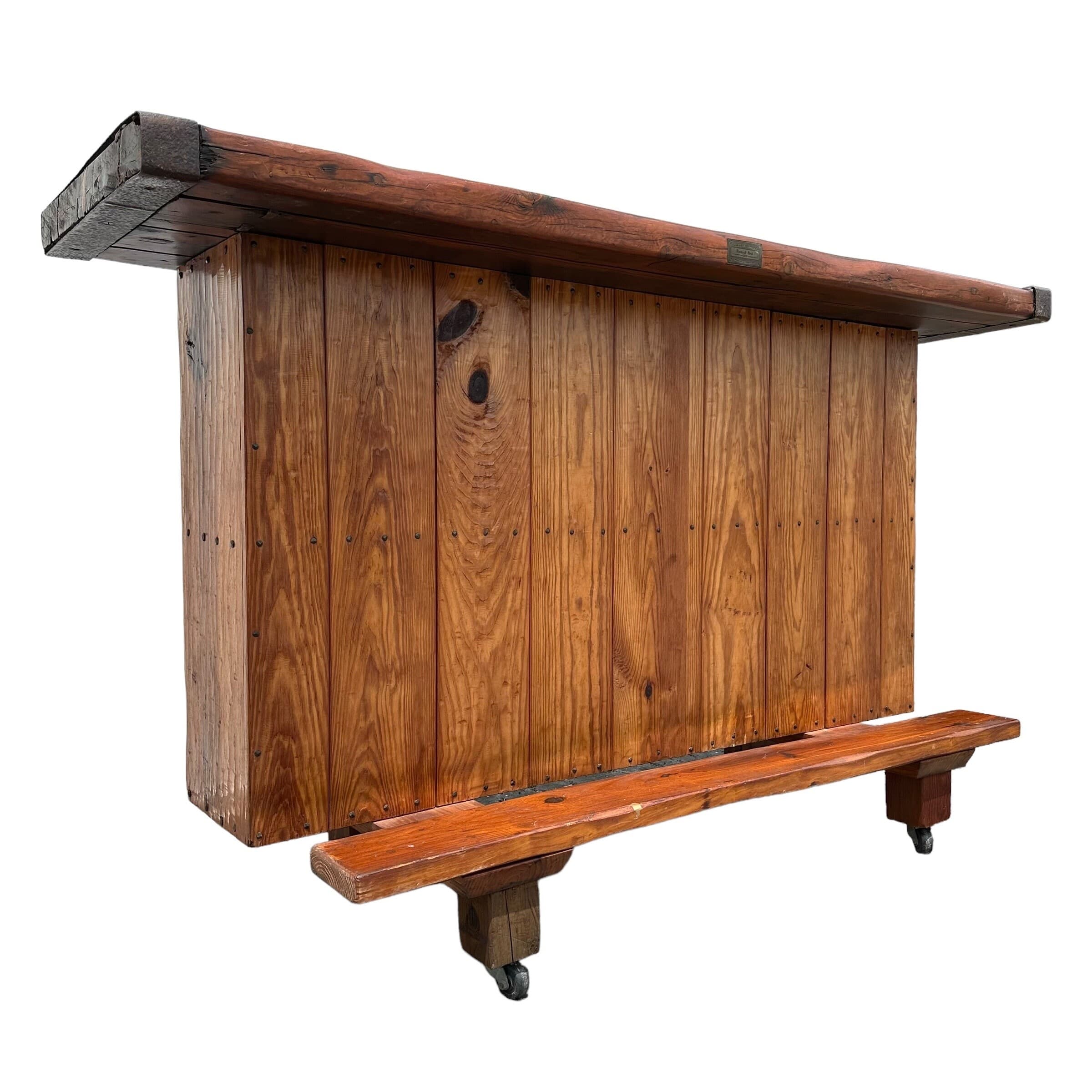 Victory Ship Hatch Cover Bar by Sub-Sea Artifacts - Vintage Maritime Rolling Nautical Solid Wood with Foot Rest Coastal Door Serving Table - Thumbnail 8