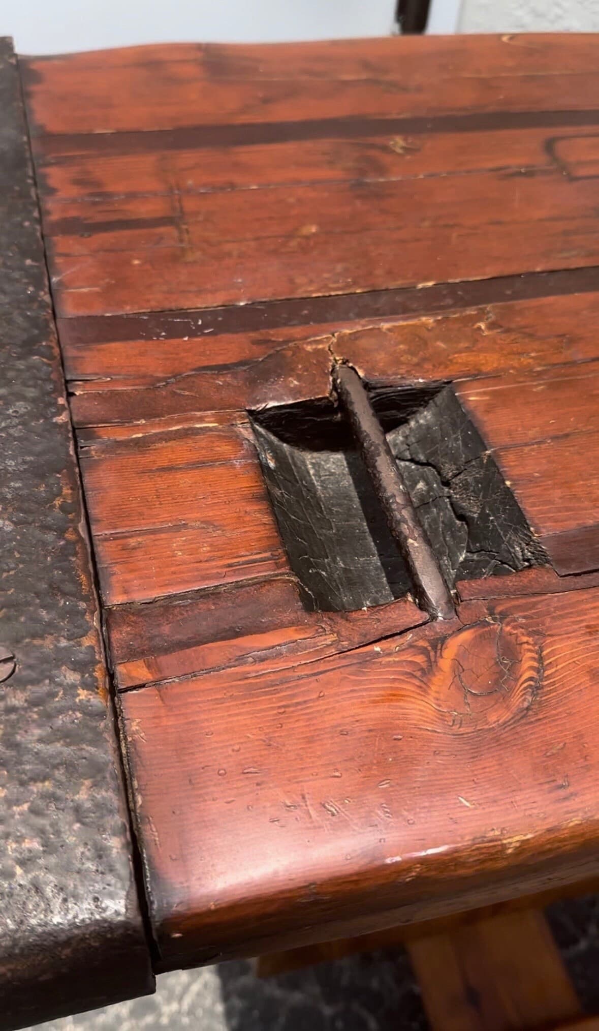 Victory Ship Hatch Cover Bar by Sub-Sea Artifacts - Vintage Maritime Rolling Nautical Solid Wood with Foot Rest Coastal Door Serving Table - Thumbnail 6