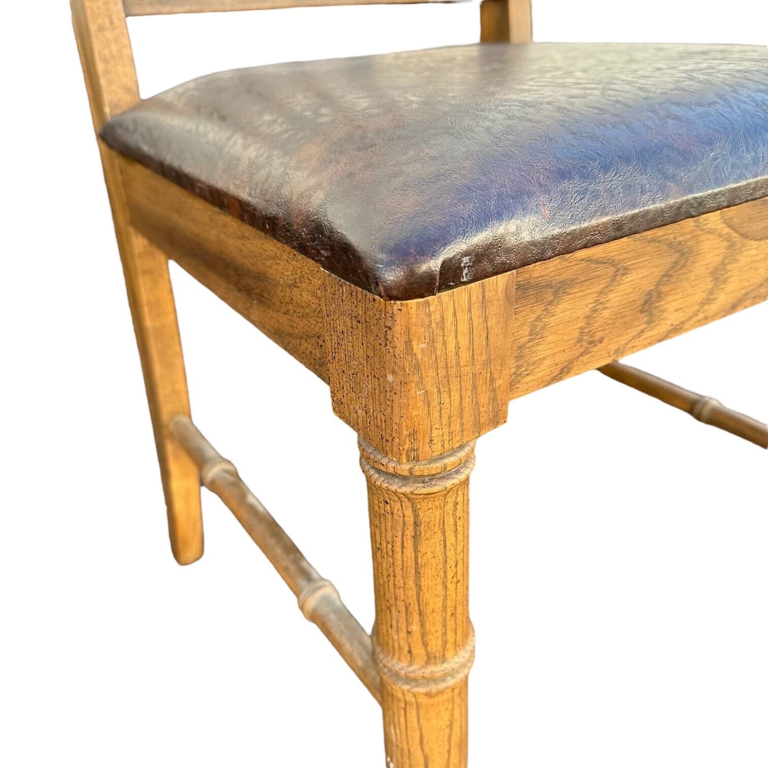 Small Faux Bamboo Chair 18x18x31”H - Vintage Henry Link Bali Hai Style Brown Wood Hollywood Regency Coastal Desk Vanity Seat Dixie - Thumbnail 4