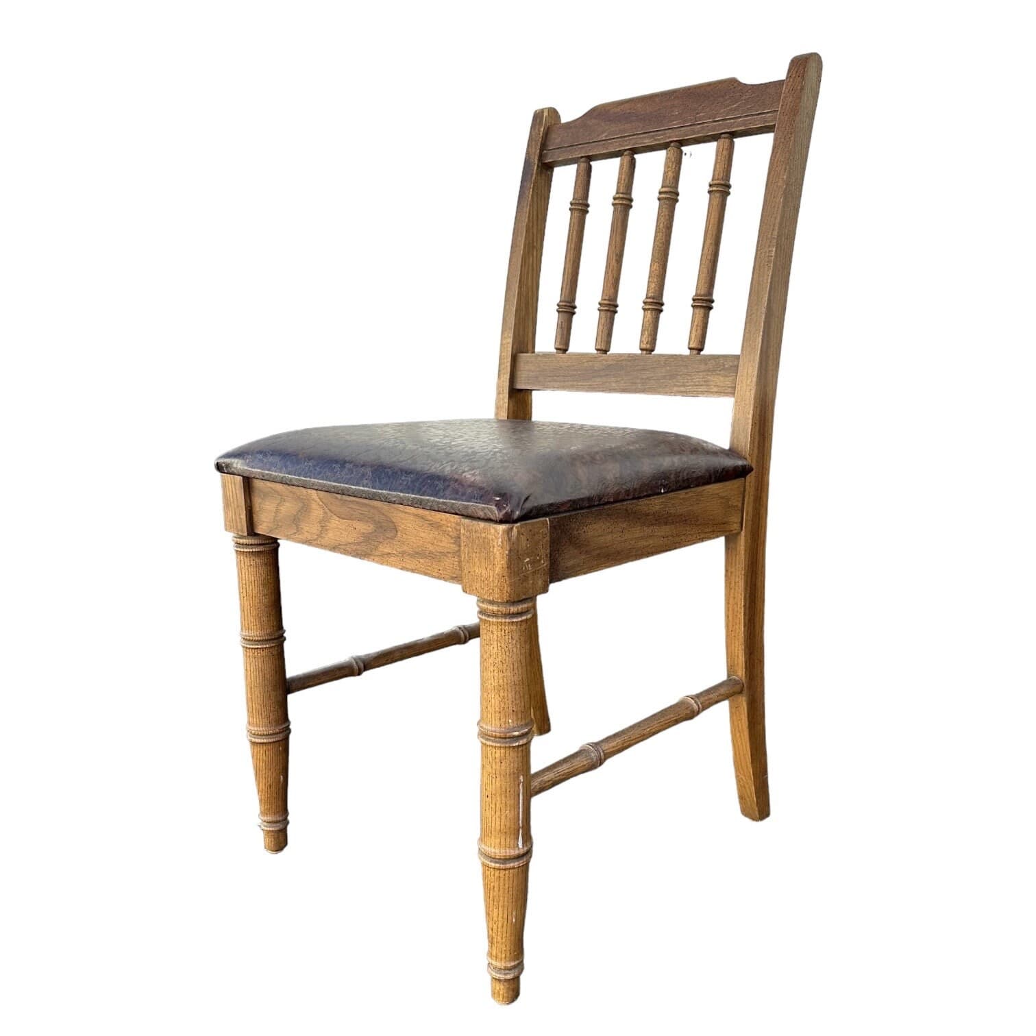 Small Faux Bamboo Chair 18x18x31”H - Vintage Henry Link Bali Hai Style Brown Wood Hollywood Regency Coastal Desk Vanity Seat Dixie - Thumbnail 9