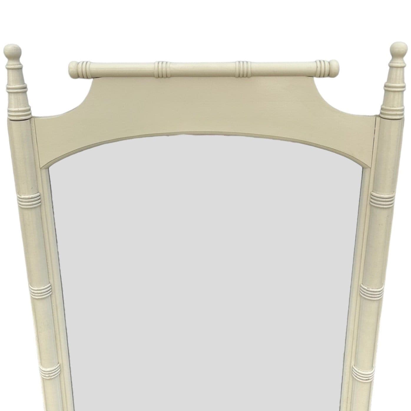 Faux Bamboo Mirror 42x30 LOCAL PICKUP Vintage Creamy White Coastal Hollywood Regency Style - Thumbnail 2