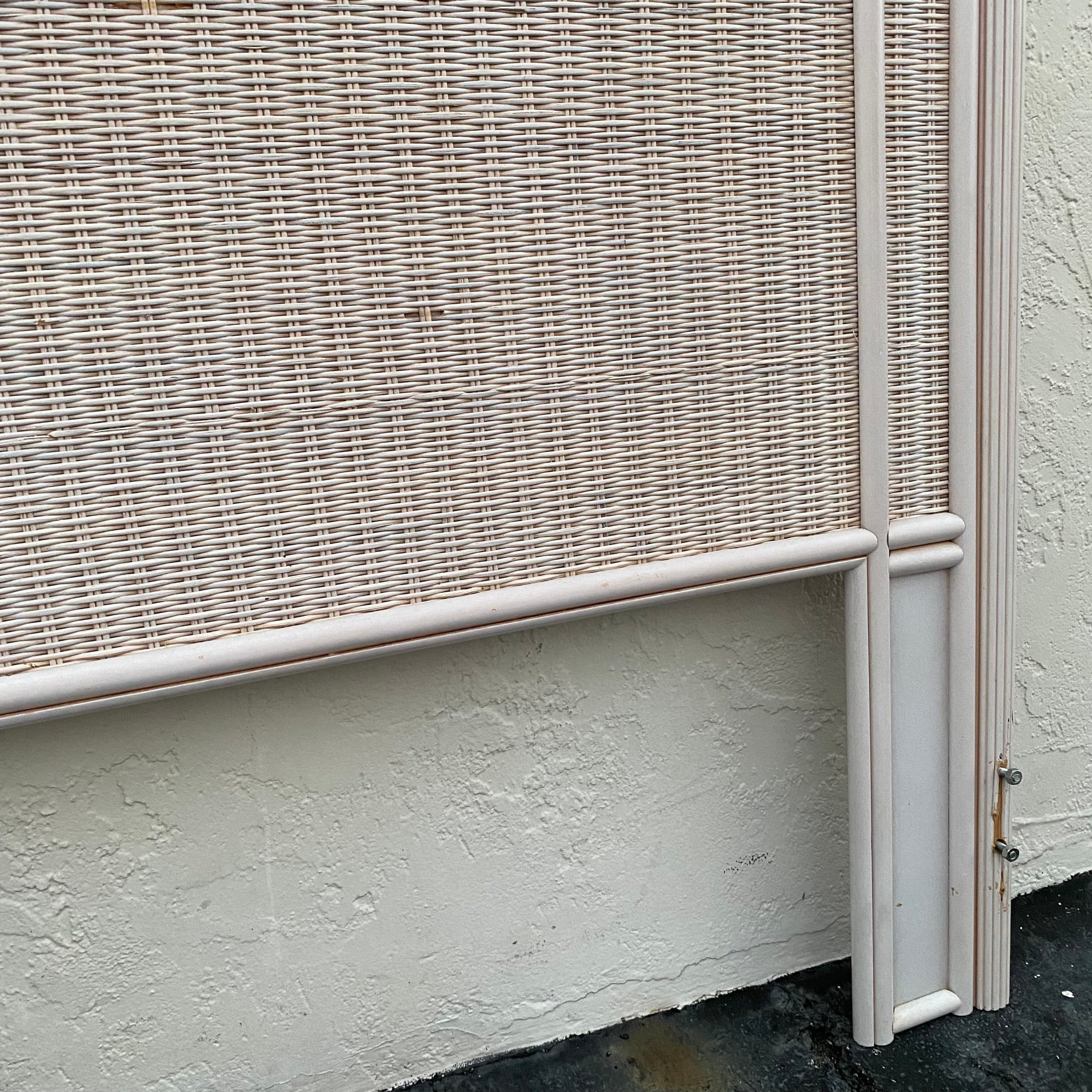 Rattan Twin Headboard with Pencil Reed Trim - Vintage White Wash Coastal Bedroom Furniture - Thumbnail 7