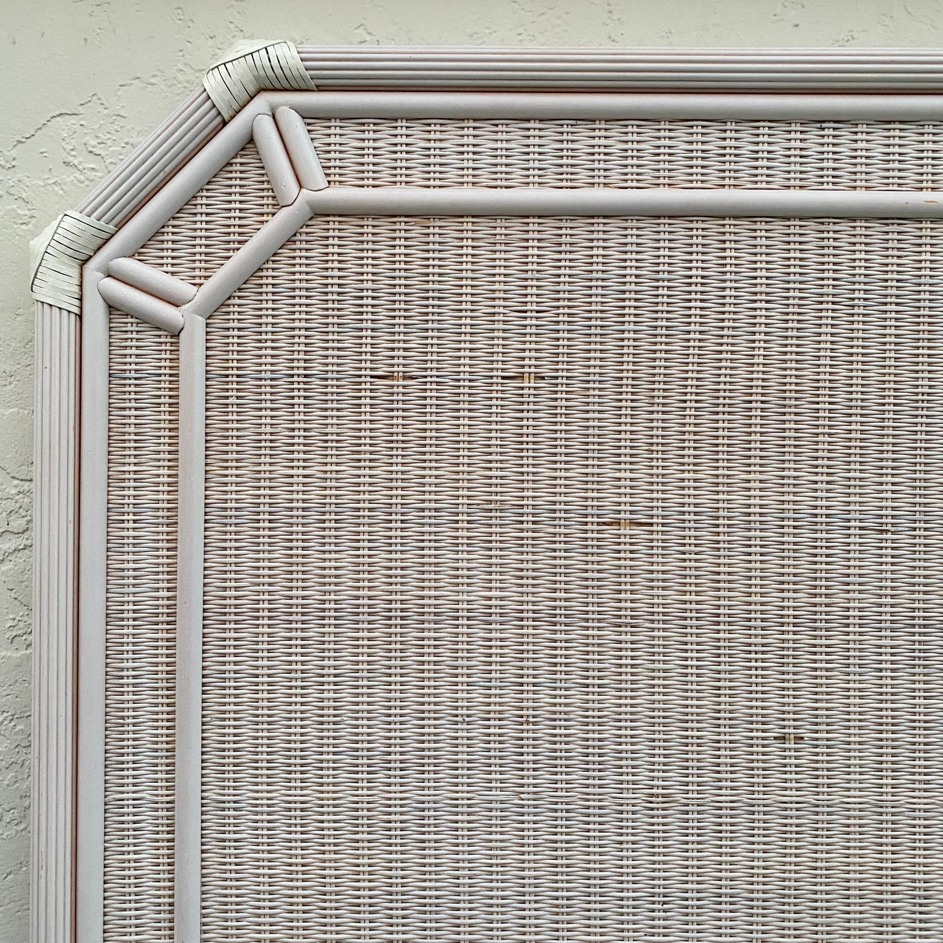 Rattan Twin Headboard with Pencil Reed Trim - Vintage White Wash Coastal Bedroom Furniture - Thumbnail 3