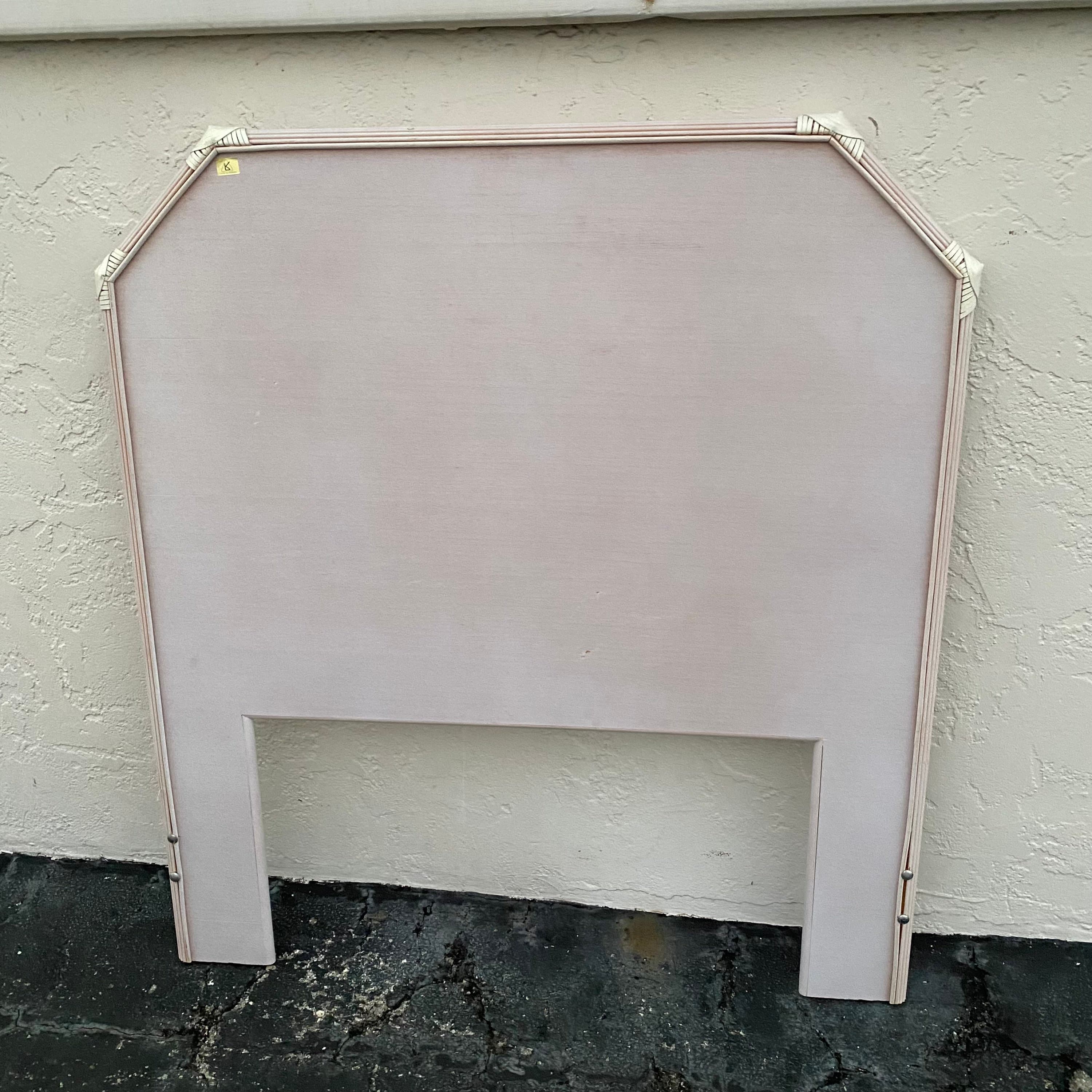 Rattan Twin Headboard with Pencil Reed Trim - Vintage White Wash Coastal Bedroom Furniture - Thumbnail 8