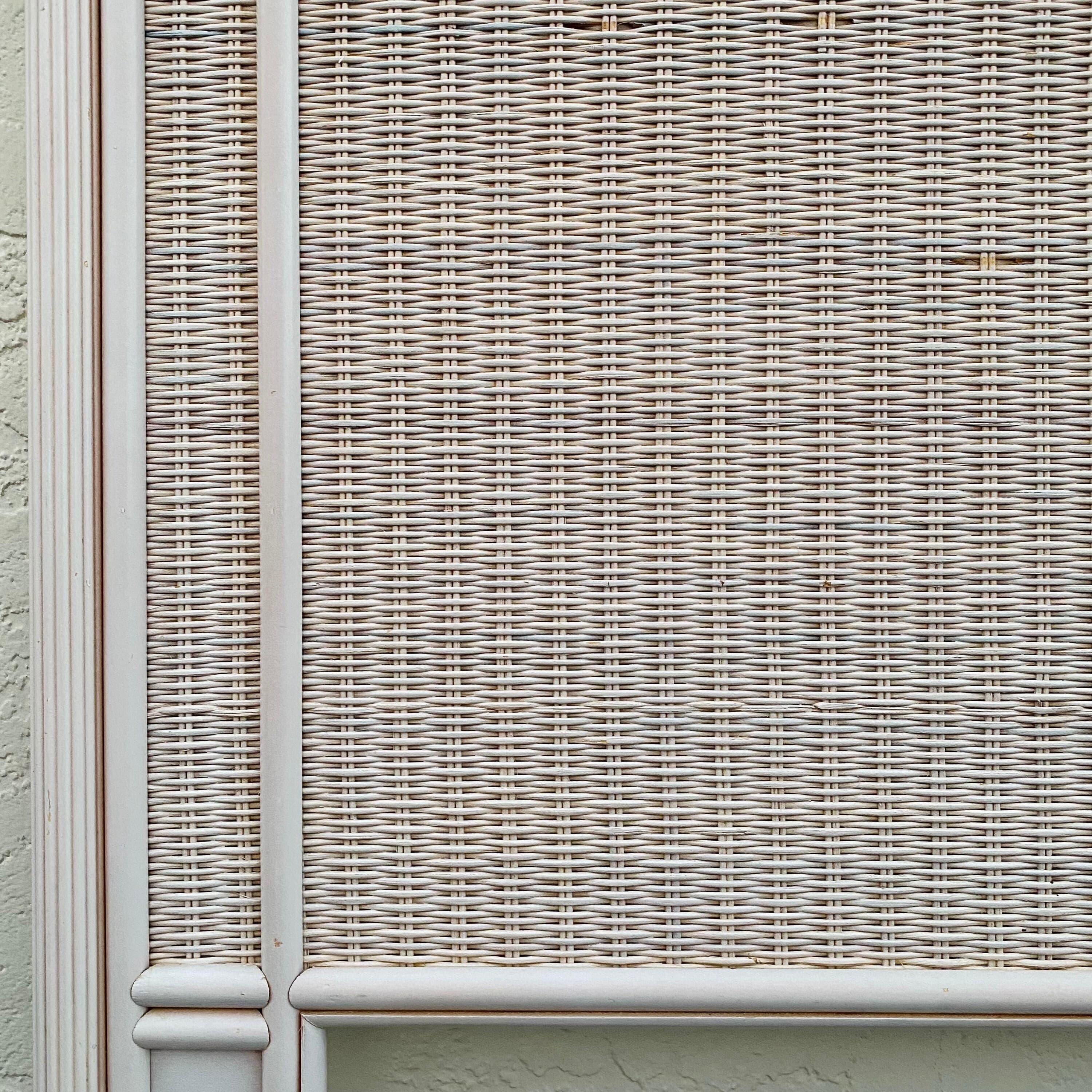 Rattan Twin Headboard with Pencil Reed Trim - Vintage White Wash Coastal Bedroom Furniture - Thumbnail 6