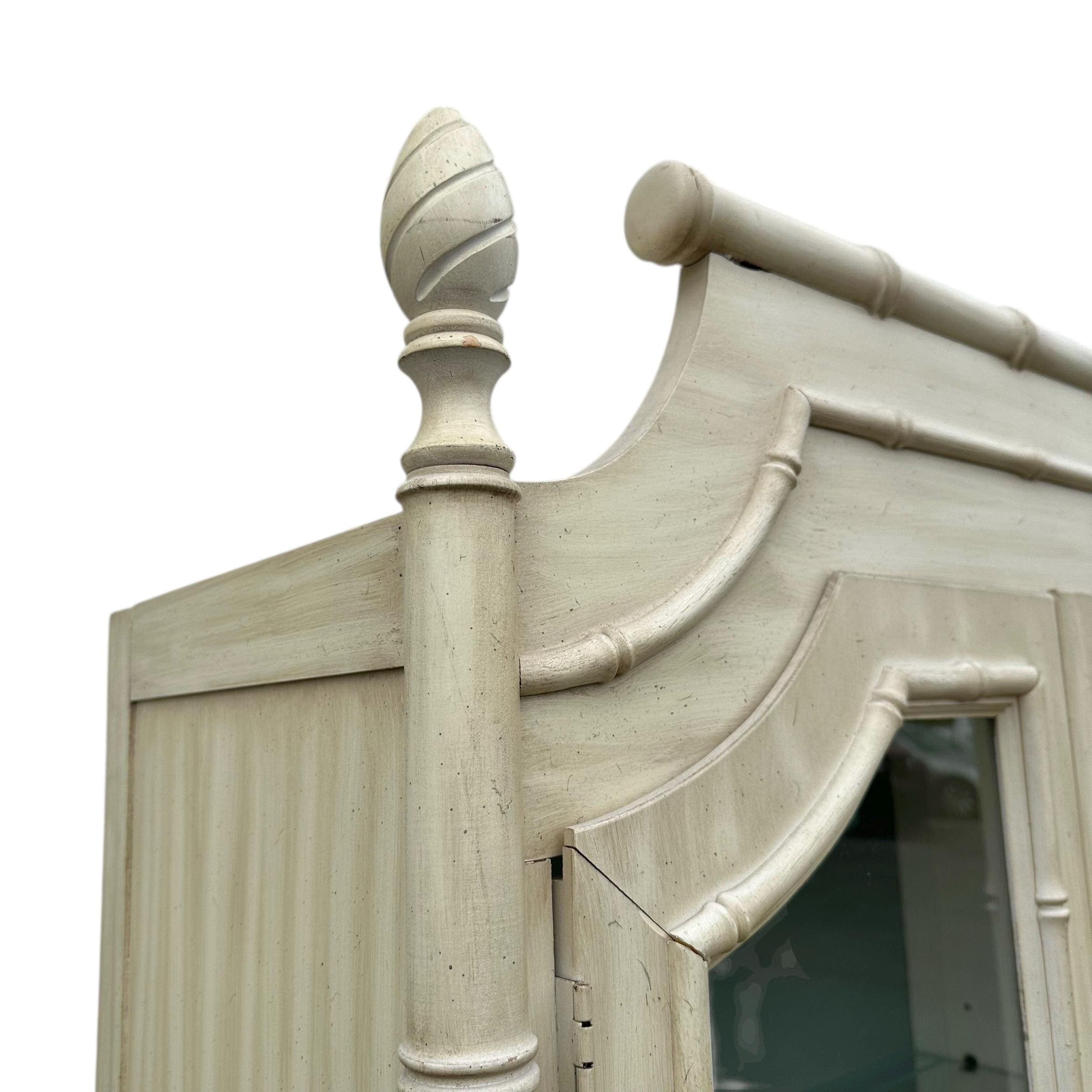 Faux Bamboo China Cabinet by Thomasville Allegro - 1970s Vintage Illuminated White Wash Chinoiserie Hollywood Regency Coastal Display - Thumbnail 8