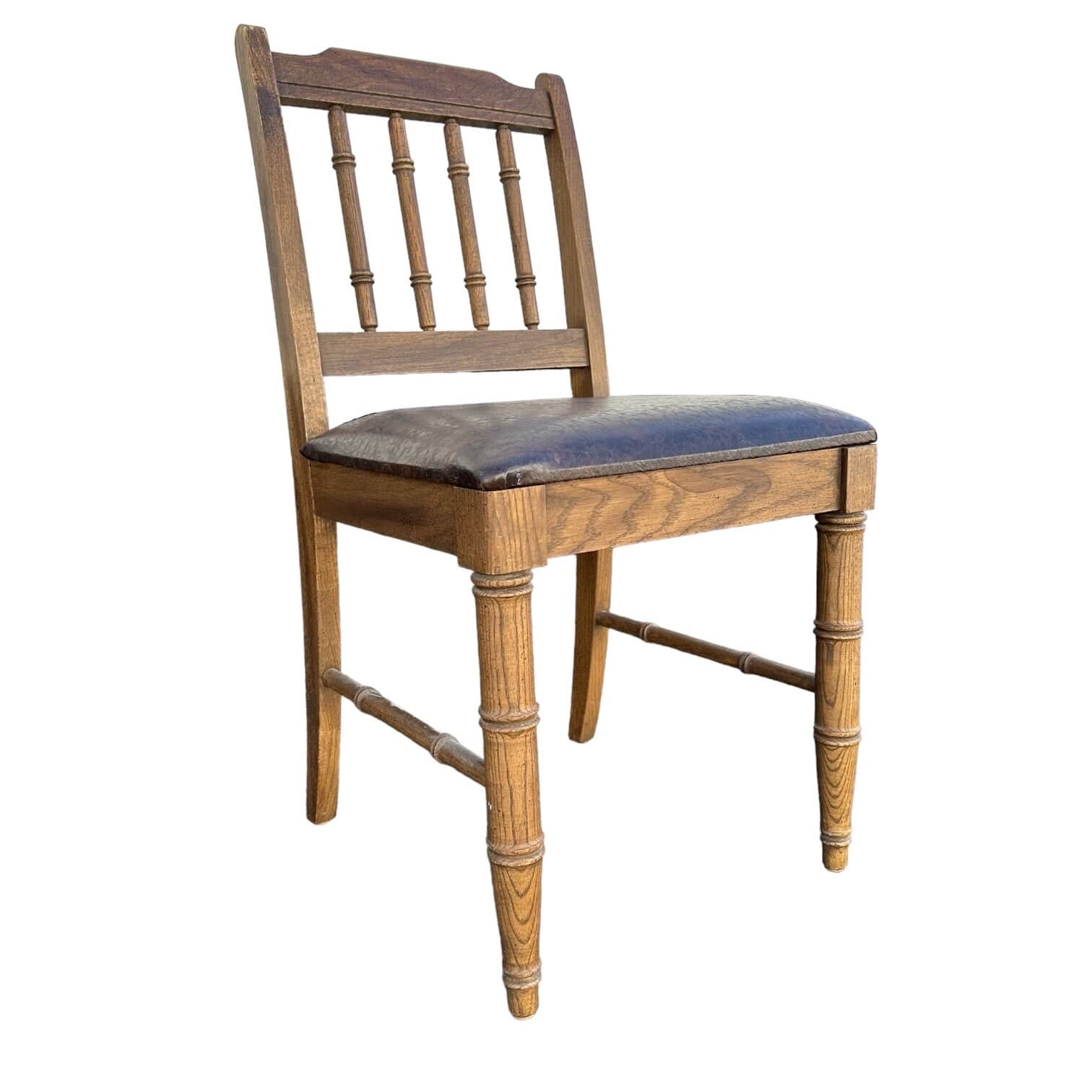 Small Faux Bamboo Chair 18x18x31”H - Vintage Henry Link Bali Hai Style Brown Wood Hollywood Regency Coastal Desk Vanity Seat Dixie - Thumbnail 3