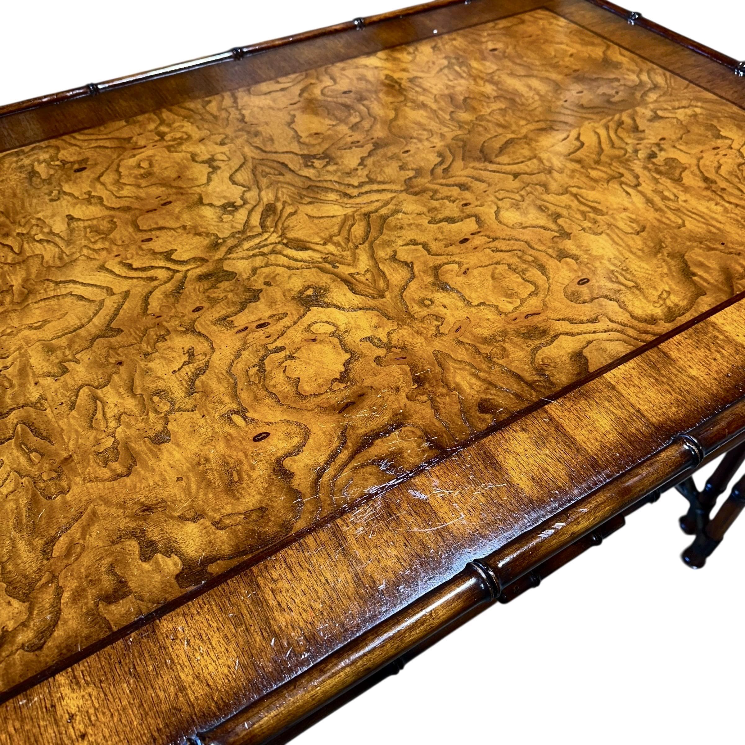 Faux Bamboo Desk by Hooker Furniture - Chinoiserie Burl Wood & Iron Writing Table Hollywood Regency Coastal Office Furniture - Thumbnail 5