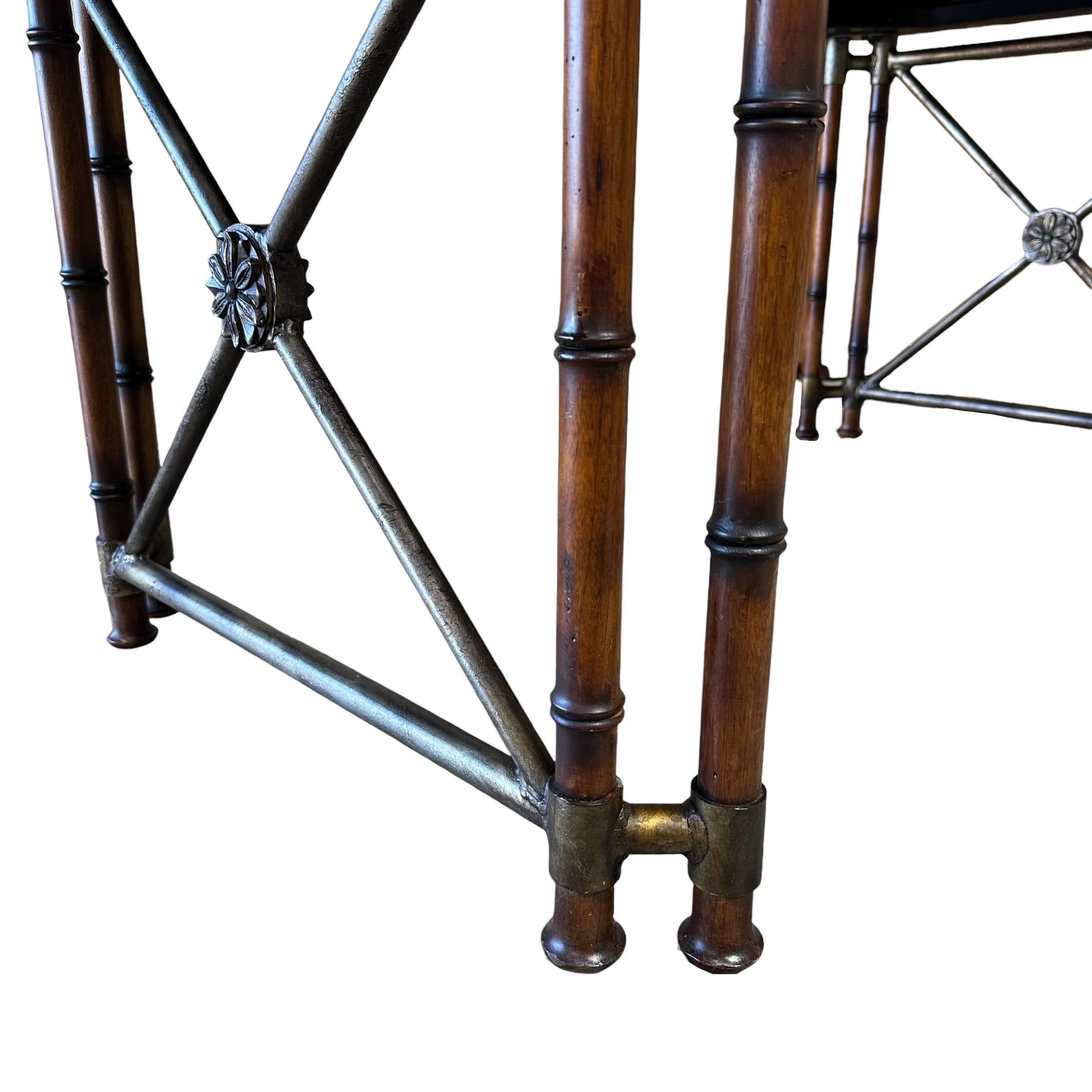 Faux Bamboo Desk by Hooker Furniture - Chinoiserie Burl Wood & Iron Writing Table Hollywood Regency Coastal Office Furniture - Thumbnail 9