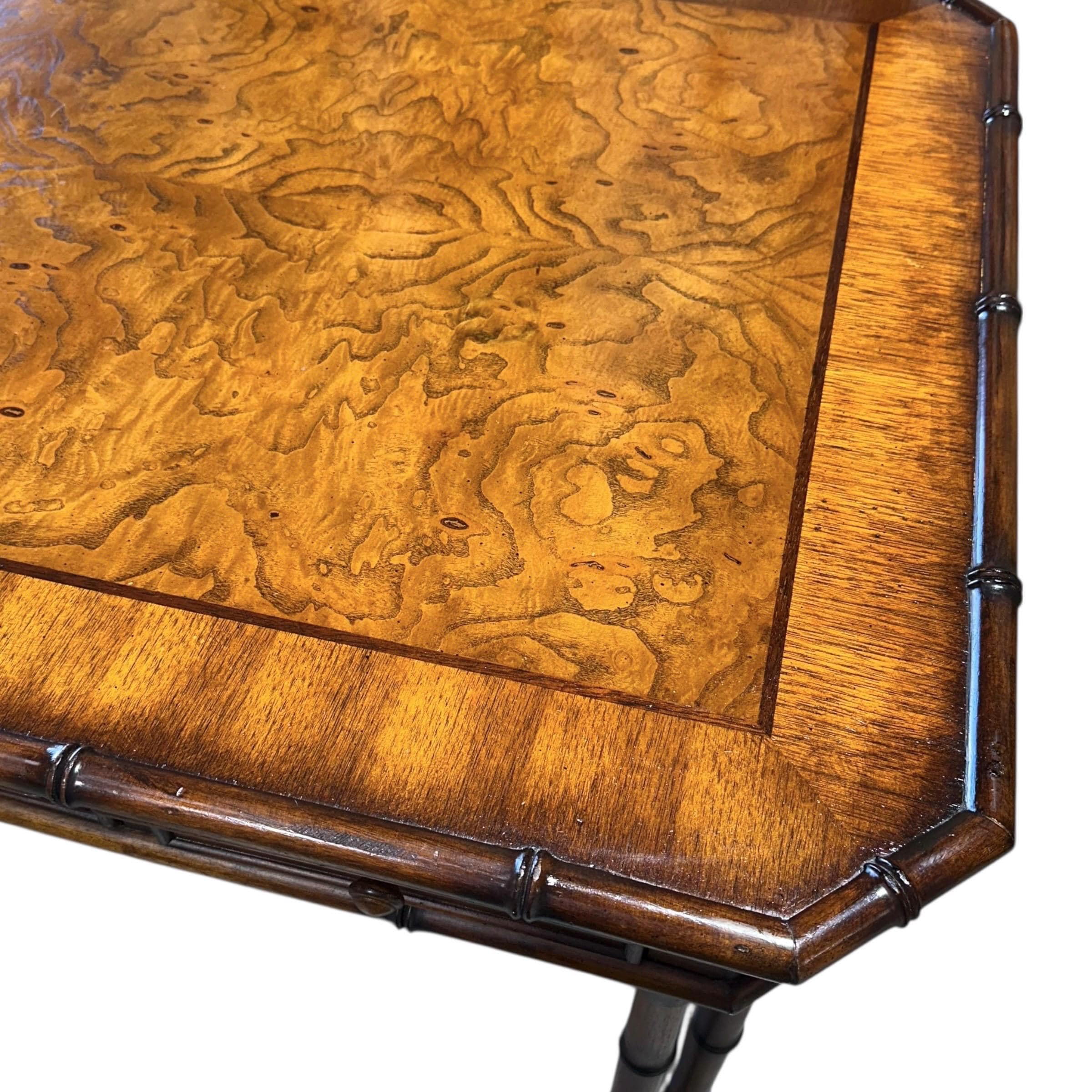 Faux Bamboo Desk by Hooker Furniture - Chinoiserie Burl Wood & Iron Writing Table Hollywood Regency Coastal Office Furniture - Thumbnail 7