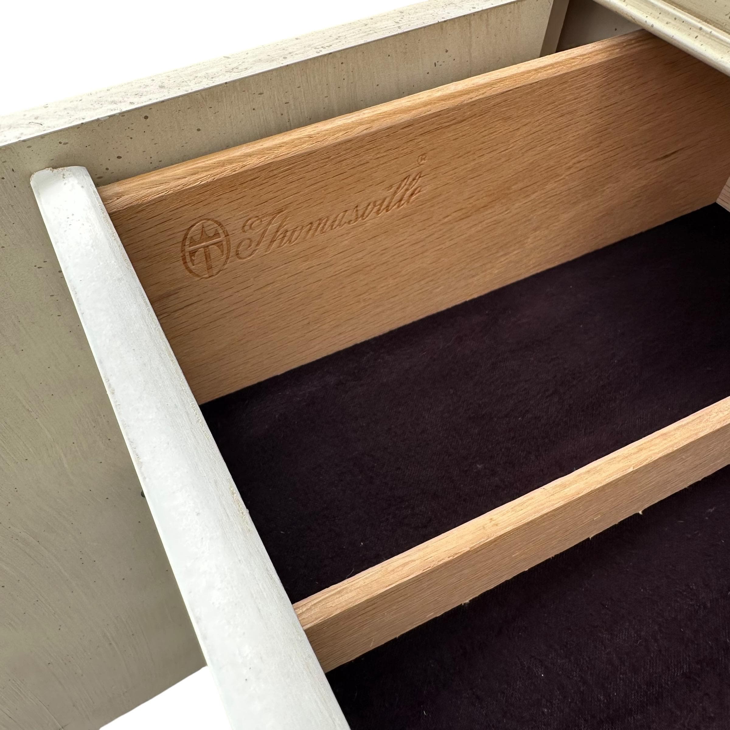 Faux Bamboo China Cabinet by Thomasville Allegro - 1970s Vintage Illuminated White Wash Chinoiserie Hollywood Regency Coastal Display - Thumbnail 16