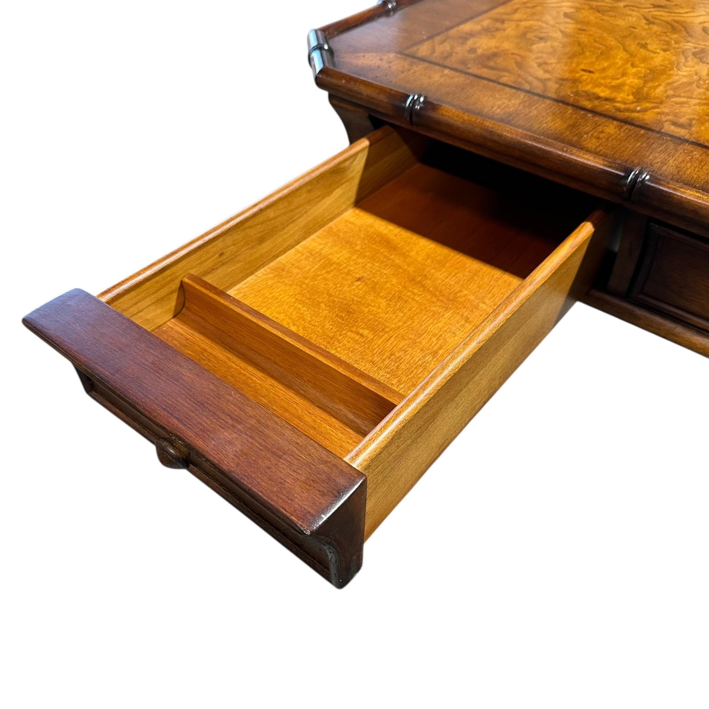 Faux Bamboo Desk by Hooker Furniture - Chinoiserie Burl Wood & Iron Writing Table Hollywood Regency Coastal Office Furniture - Thumbnail 16