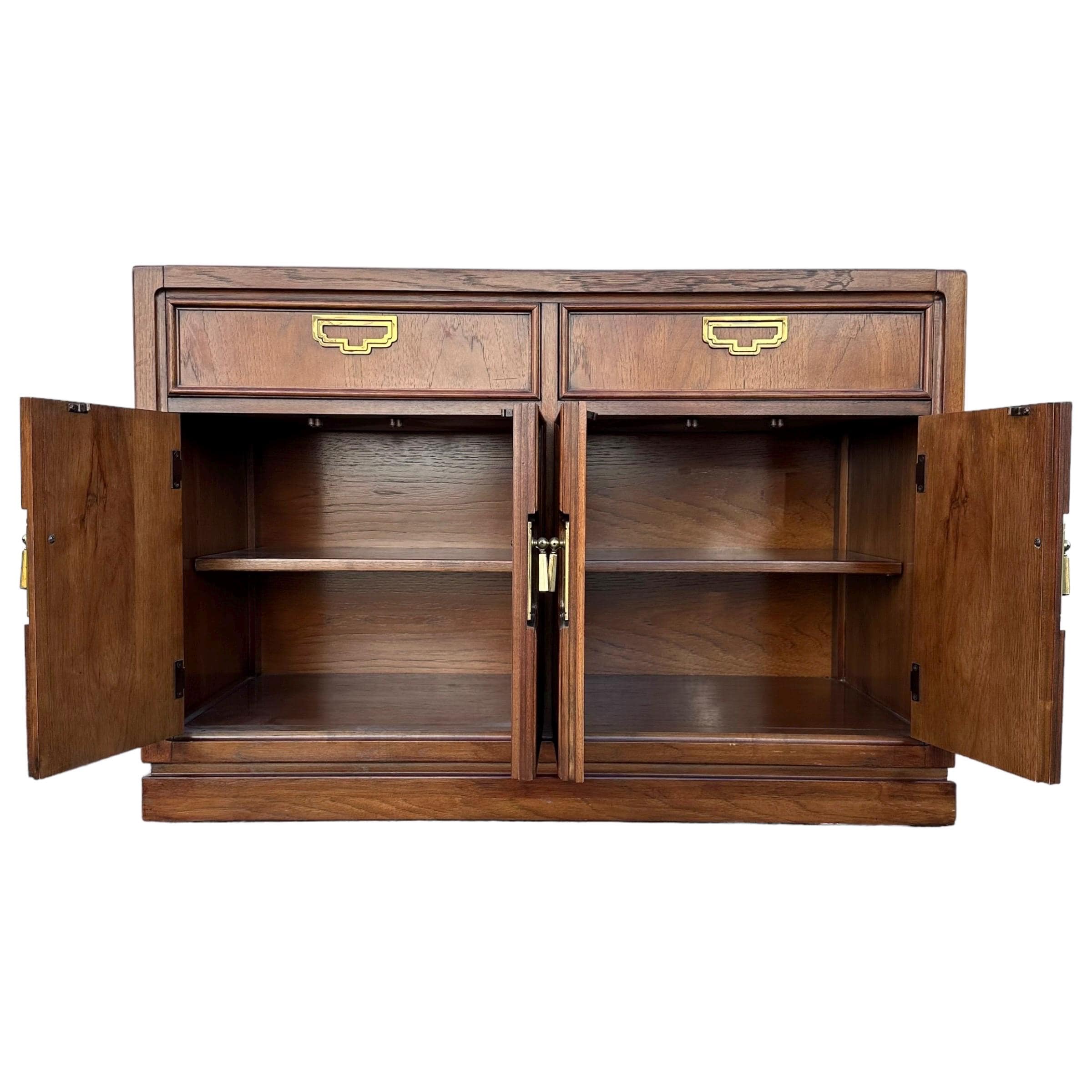 Vintage Chinoiserie Cabinet by Thomasville Mystique 44W 30H - Pecan Wood & Gold Brass Asian Accent Buffet Server Sideboard Table Nightstand - Thumbnail 3