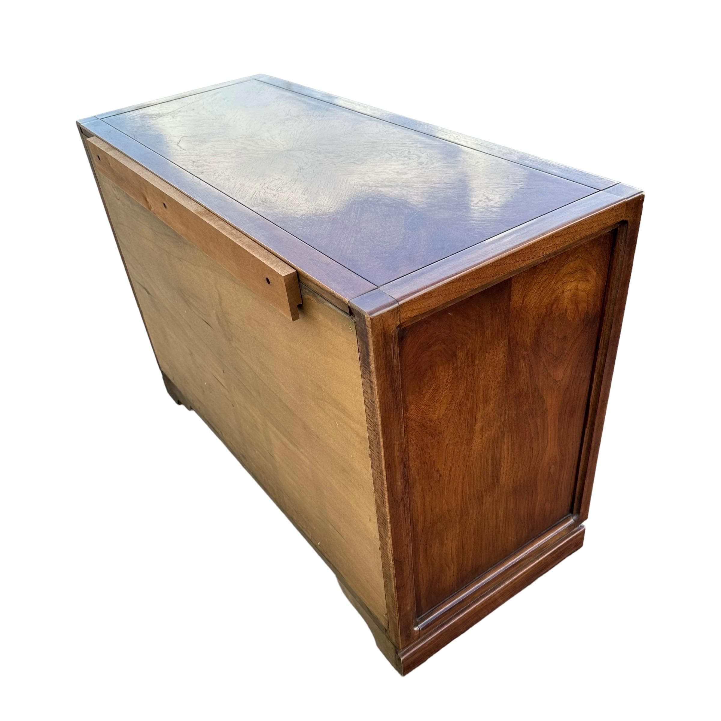 Vintage Chinoiserie Cabinet by Thomasville Mystique 44W 30H - Pecan Wood & Gold Brass Asian Accent Buffet Server Sideboard Table Nightstand - Thumbnail 9