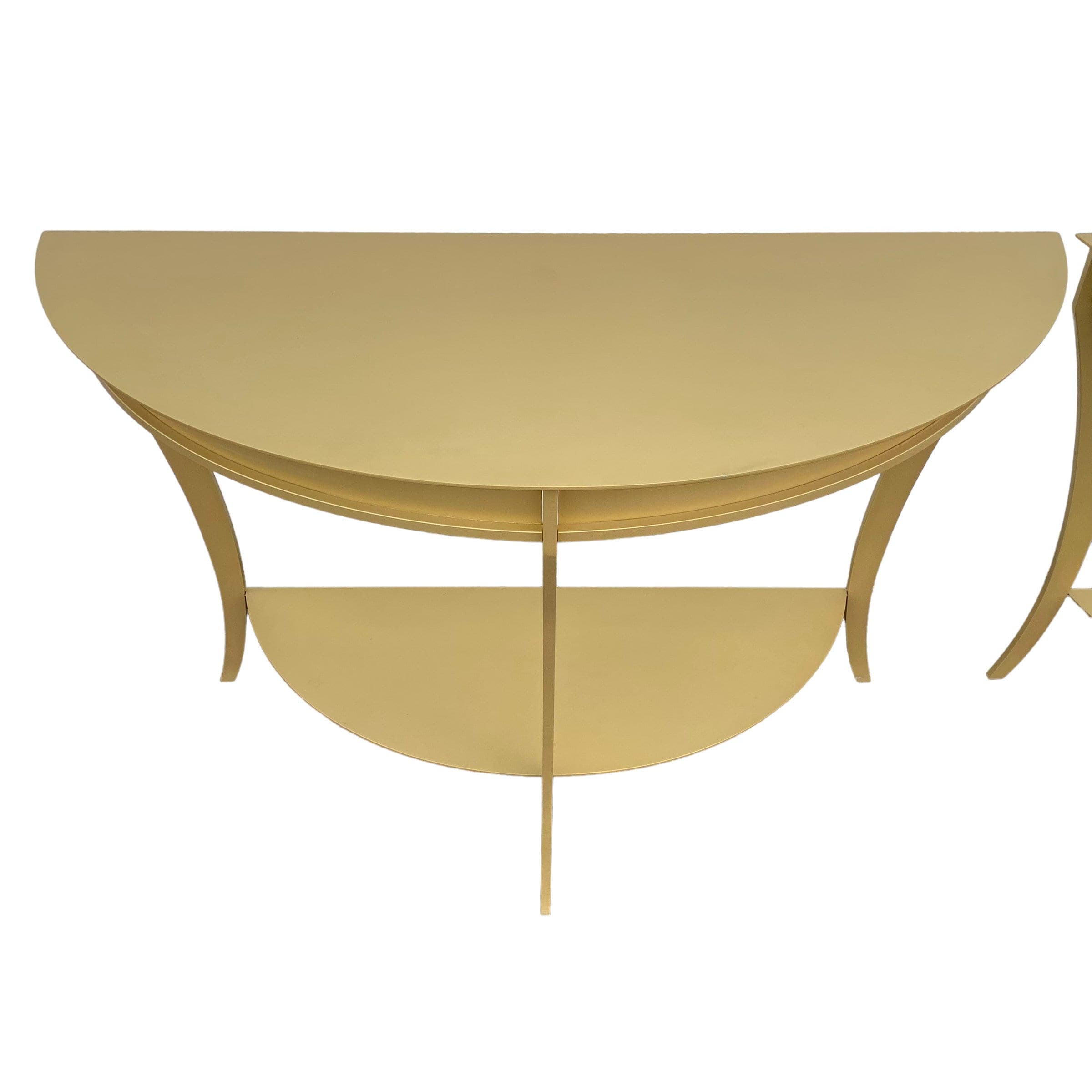 Steel Demilune Console Tables Set of 2 FREE SHIPPING Vintage Mastercraft Modern American Curved Half Moon Metal Coated in Gold Brass - Thumbnail 2
