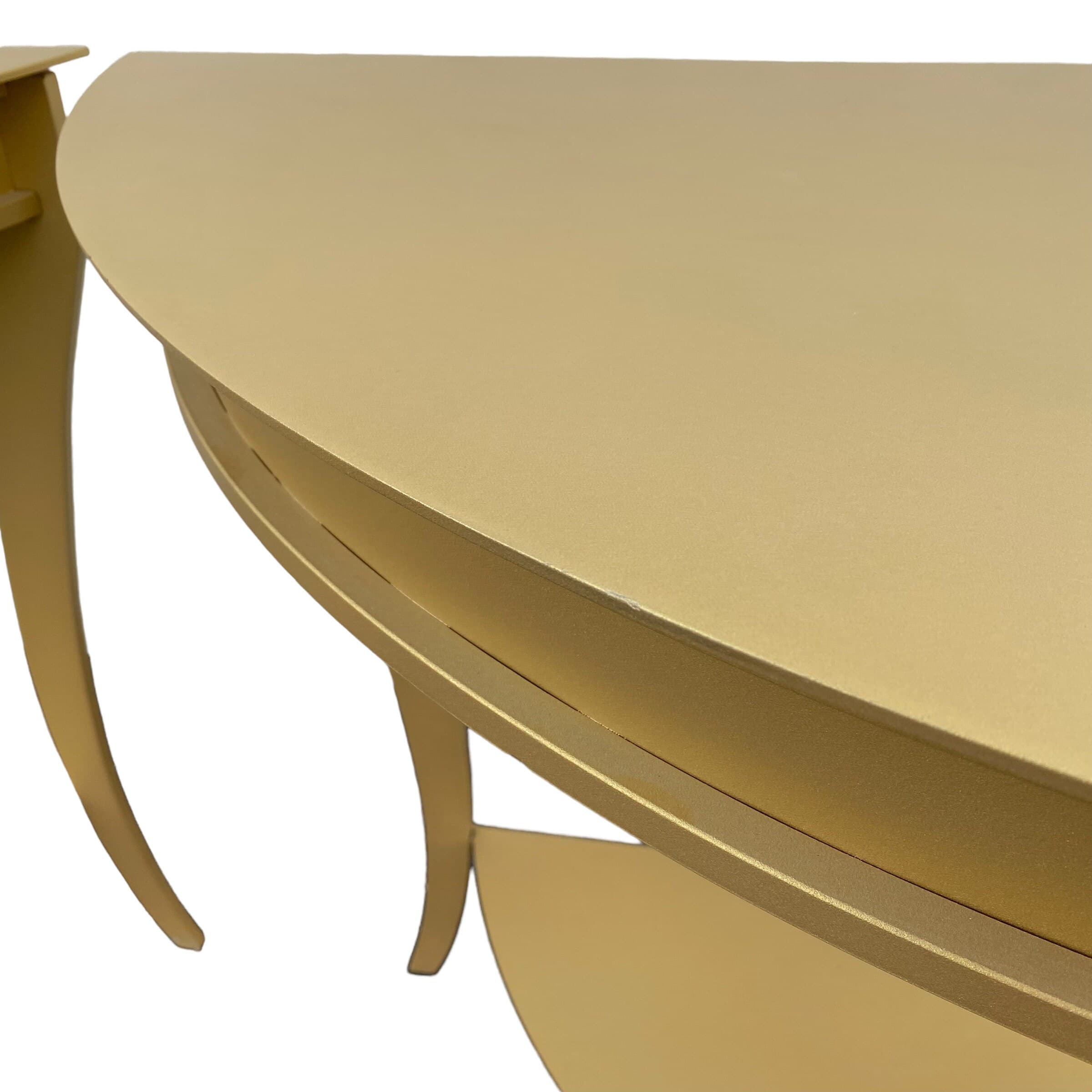 Steel Demilune Console Tables Set of 2 FREE SHIPPING Vintage Mastercraft Modern American Curved Half Moon Metal Coated in Gold Brass - Thumbnail 4