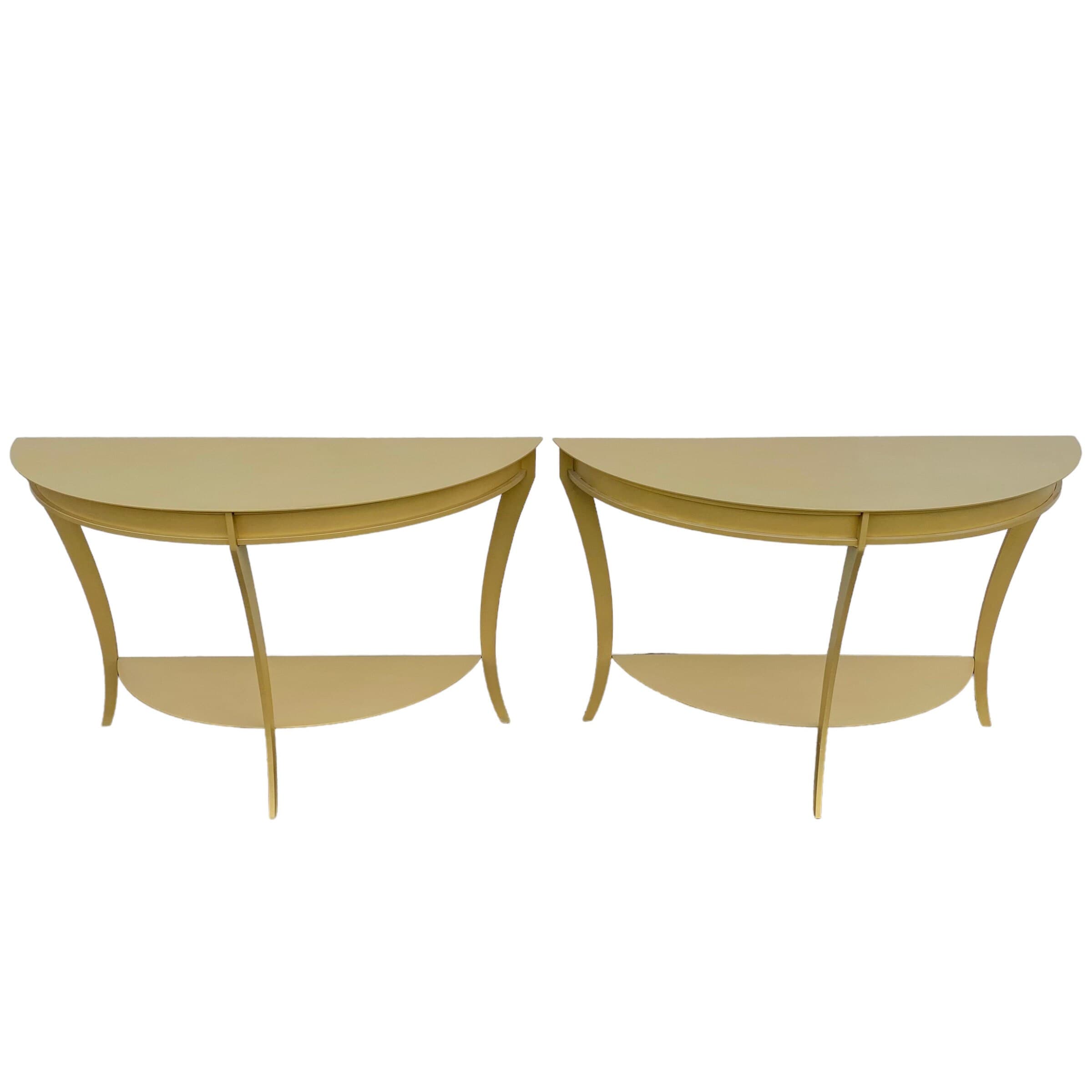 Steel Demilune Console Tables Set of 2 FREE SHIPPING Vintage Mastercraft Modern American Curved Half Moon Metal Coated in Gold Brass - Thumbnail 10
