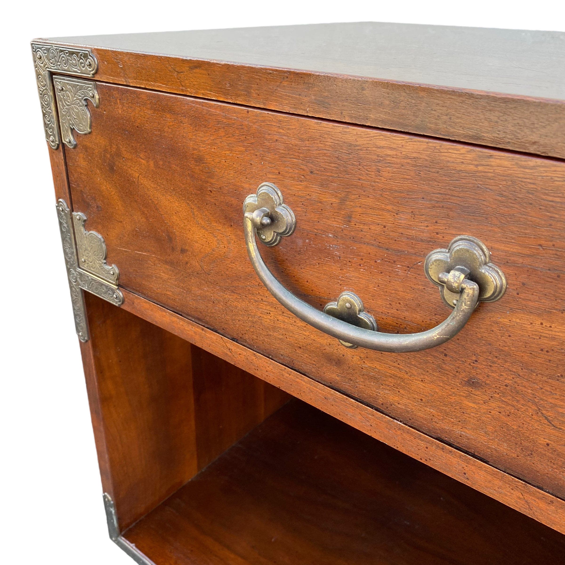 Chinoiserie Nightstand by Henredon Tansu FREE SHIPPING Vintage Dark Wood & Brass Asian Hollywood Regency Campaign Chinese Charging End Table - Thumbnail 2